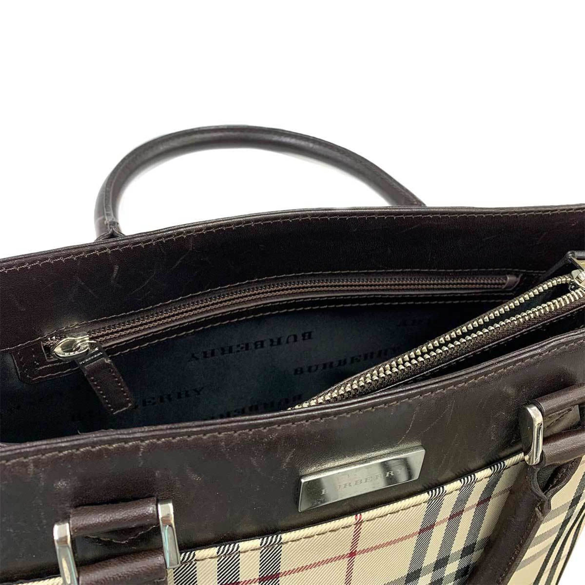 Burberry Beige Dark Brown Canvas Leather Handbag (Pre-Owned)