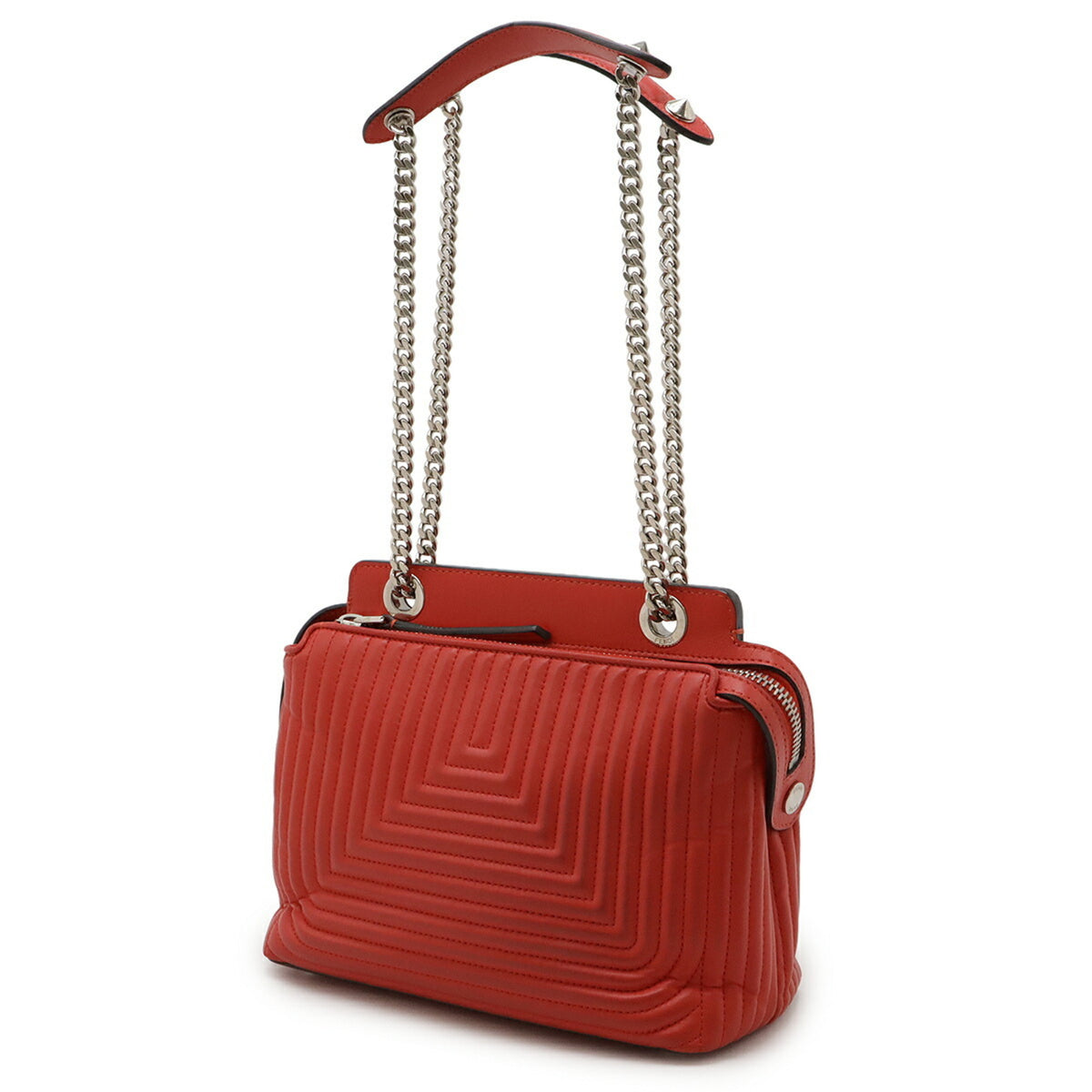 Fendi Dotcom Red Color Leather Pouch Shoulder Bag (Pre-Owned)