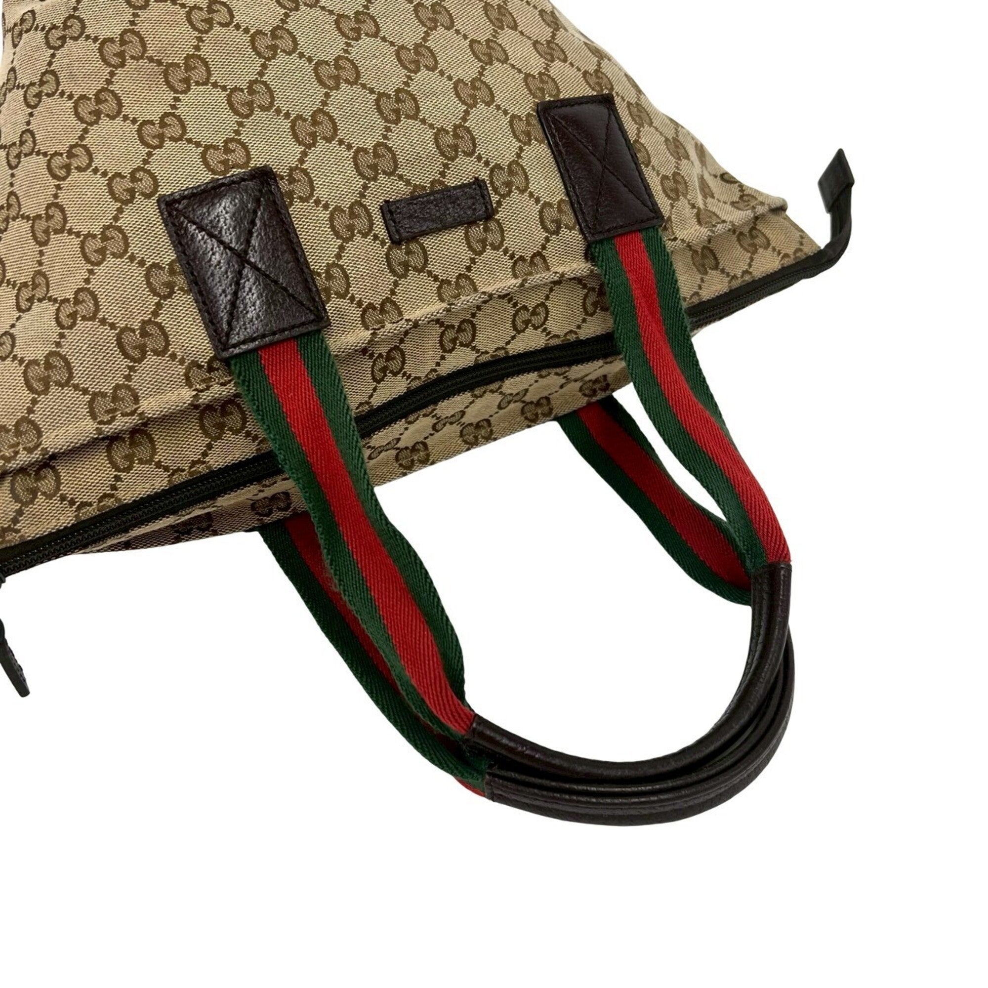 Gucci Brown Green Red Color Canvas Leather Handbag Tote Bag (Pre-Owned)