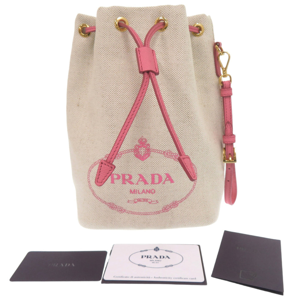 Prada Beige Pink Canvas Handbag Pouch (Pre-Owned)
