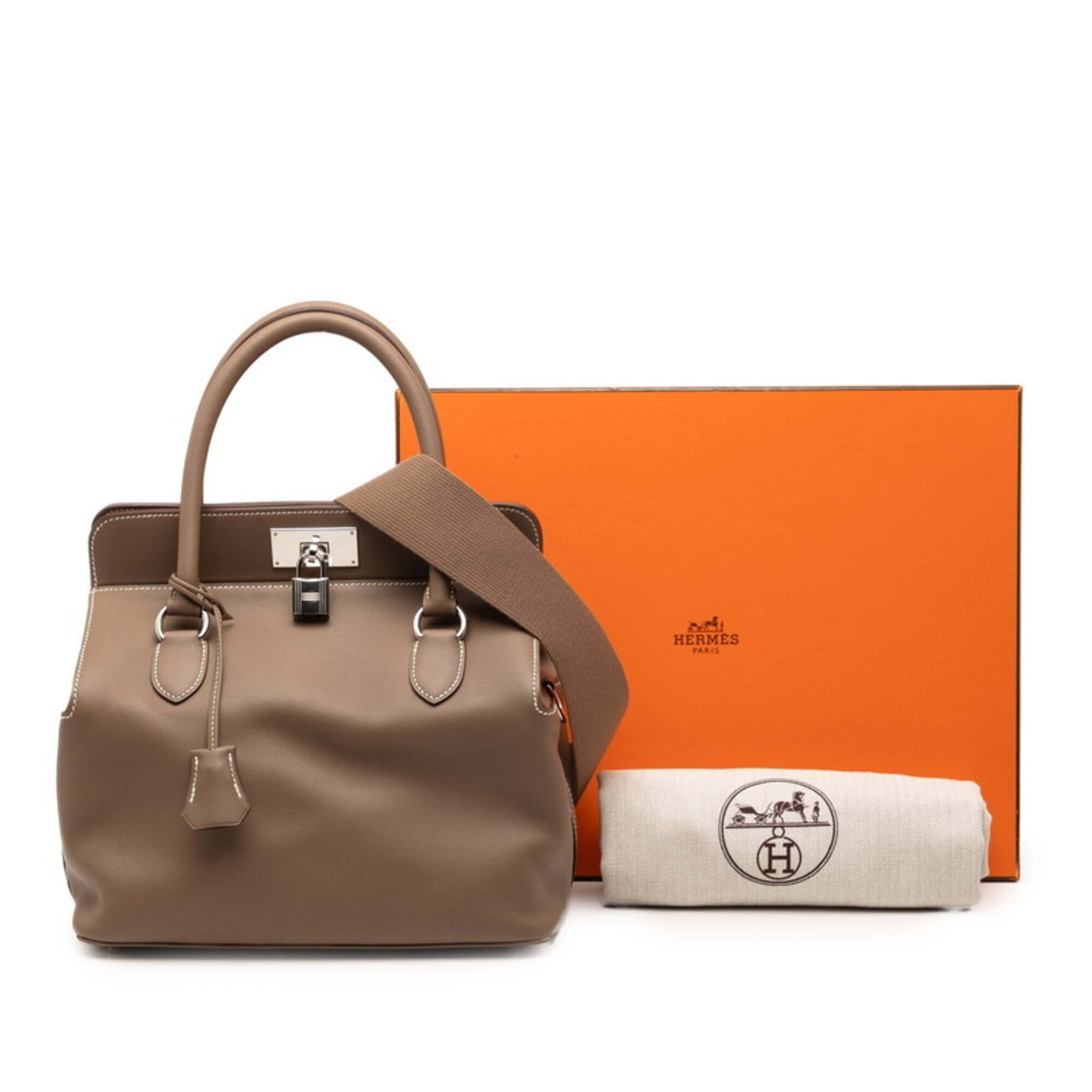Hermes Etoupe Gray Swift Leather Handbag Shoulder Bag (Pre-Owned)