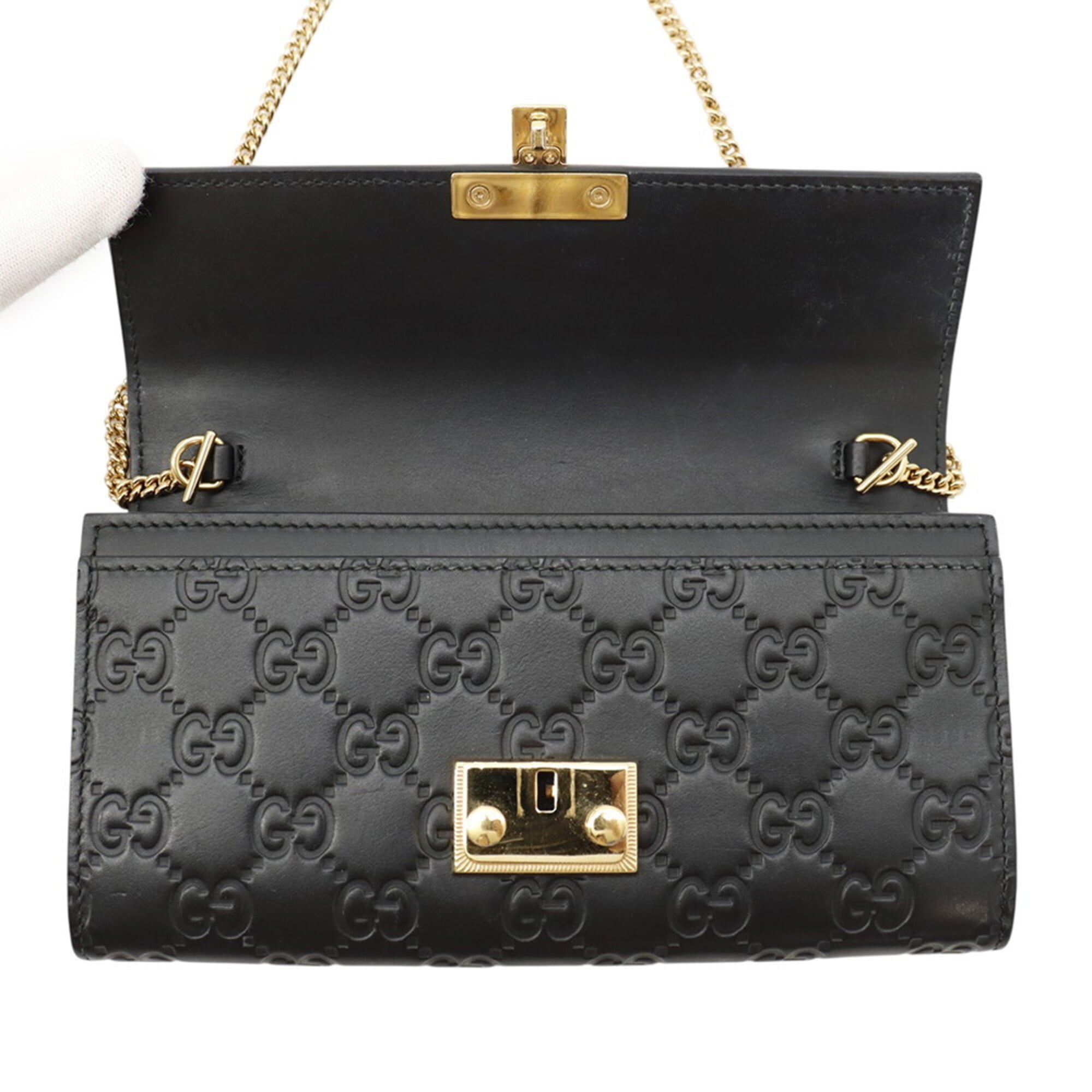 Gucci Black Gg Leather Chain/Shoulder Wallet (Pre-Owned)