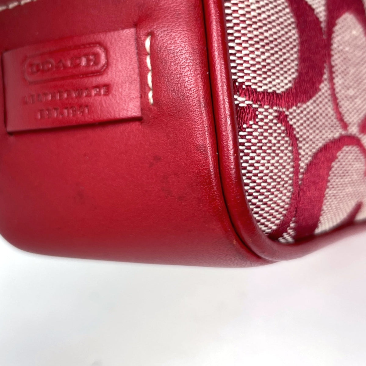 Coach Signature Red Color Canvas Leather Handbag (Pre-Owned)