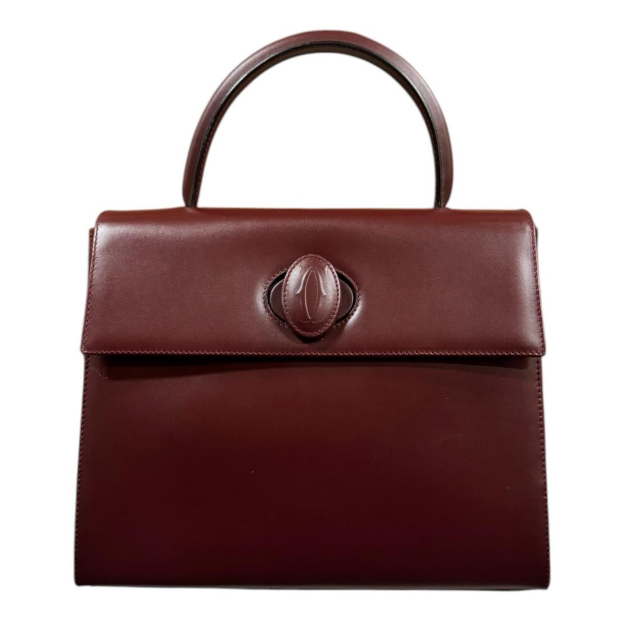 Cartier Bordeaux Red Color Leather Handbag (Pre-Owned)