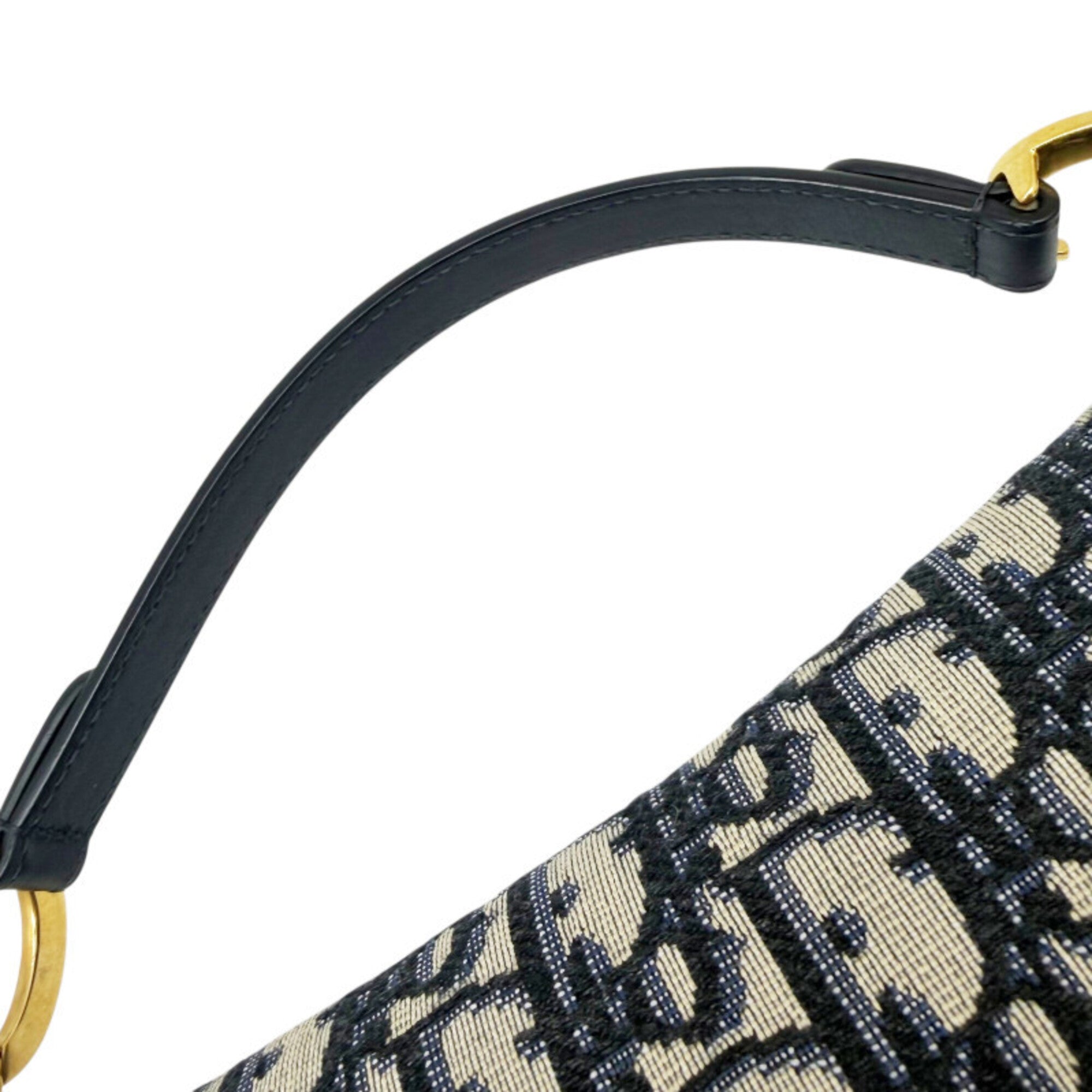 Christian Dior Navy Canvas Leather Handbag Saddle Bag (Pre-Owned)