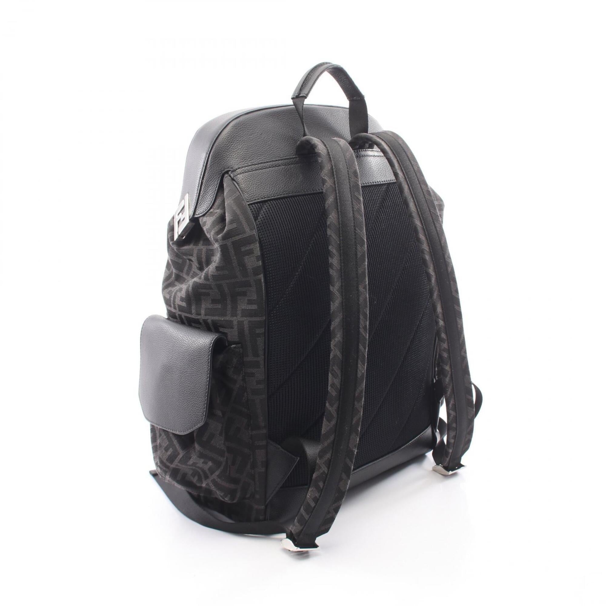 Fendi Black Gray Canvas Leather Backpack (Pre-Owned)