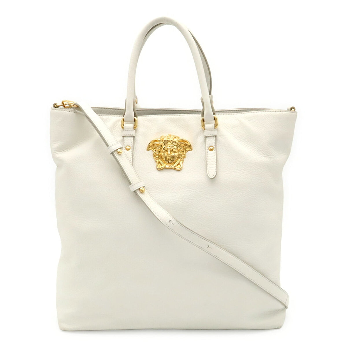 Versace White Leather Shoulder Bag Tote Bag (Pre-Owned)