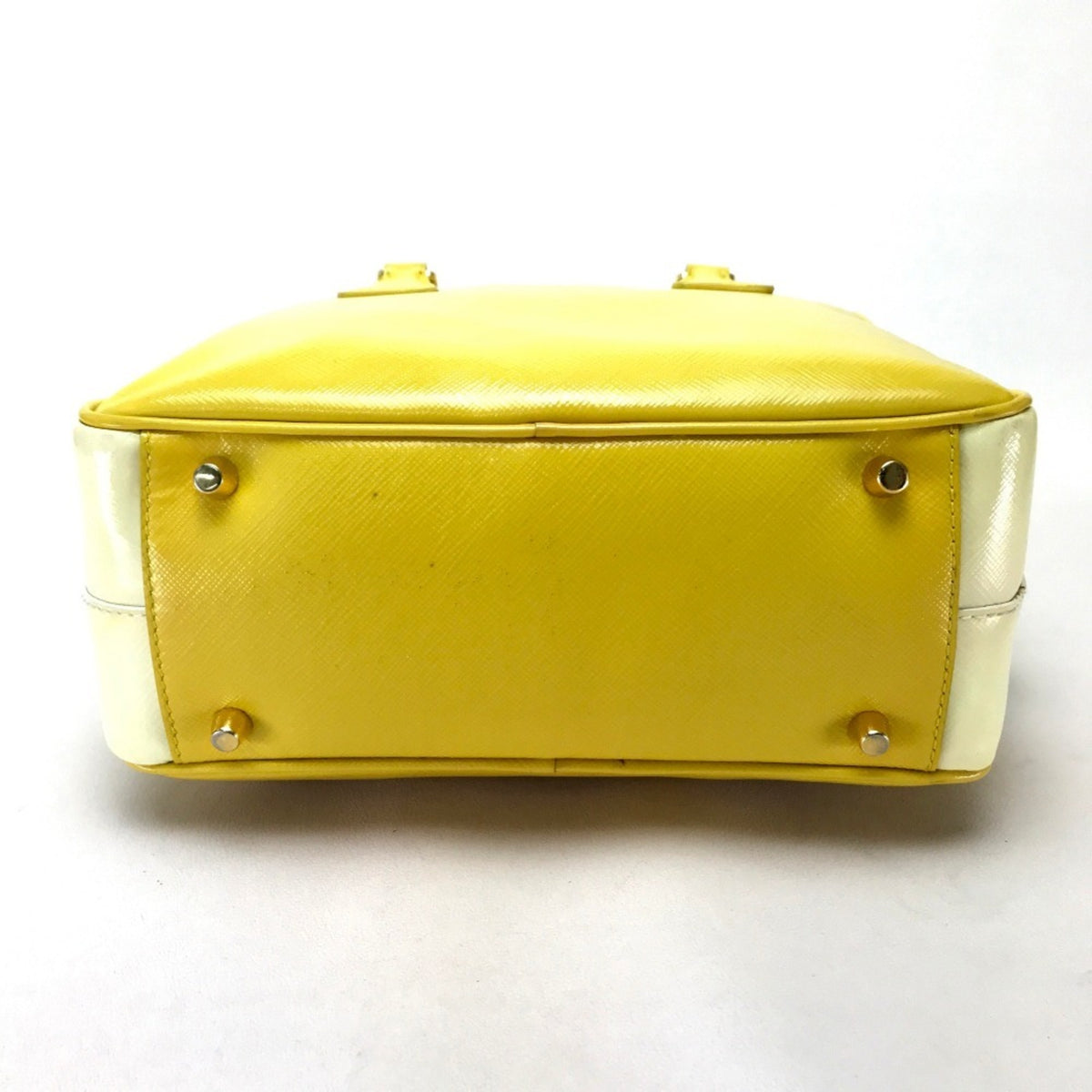 Prada Saffiano White Yellow Leather Handbag (Pre-Owned)