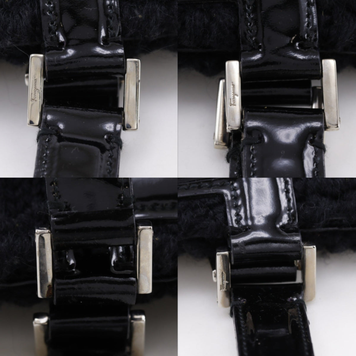 Salvatore Ferragamo Gancini Black Wool Tote Bag (Pre-Owned)