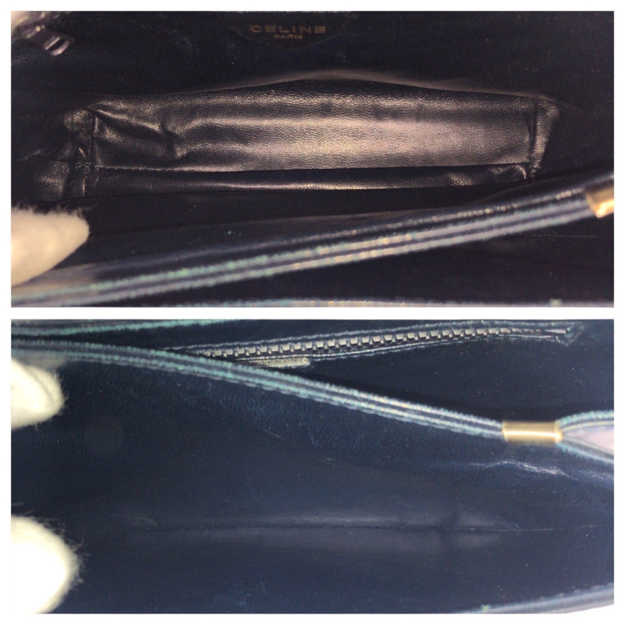 Celine Navy White Leather Pochette Shoulder Bag (Pre-Owned)