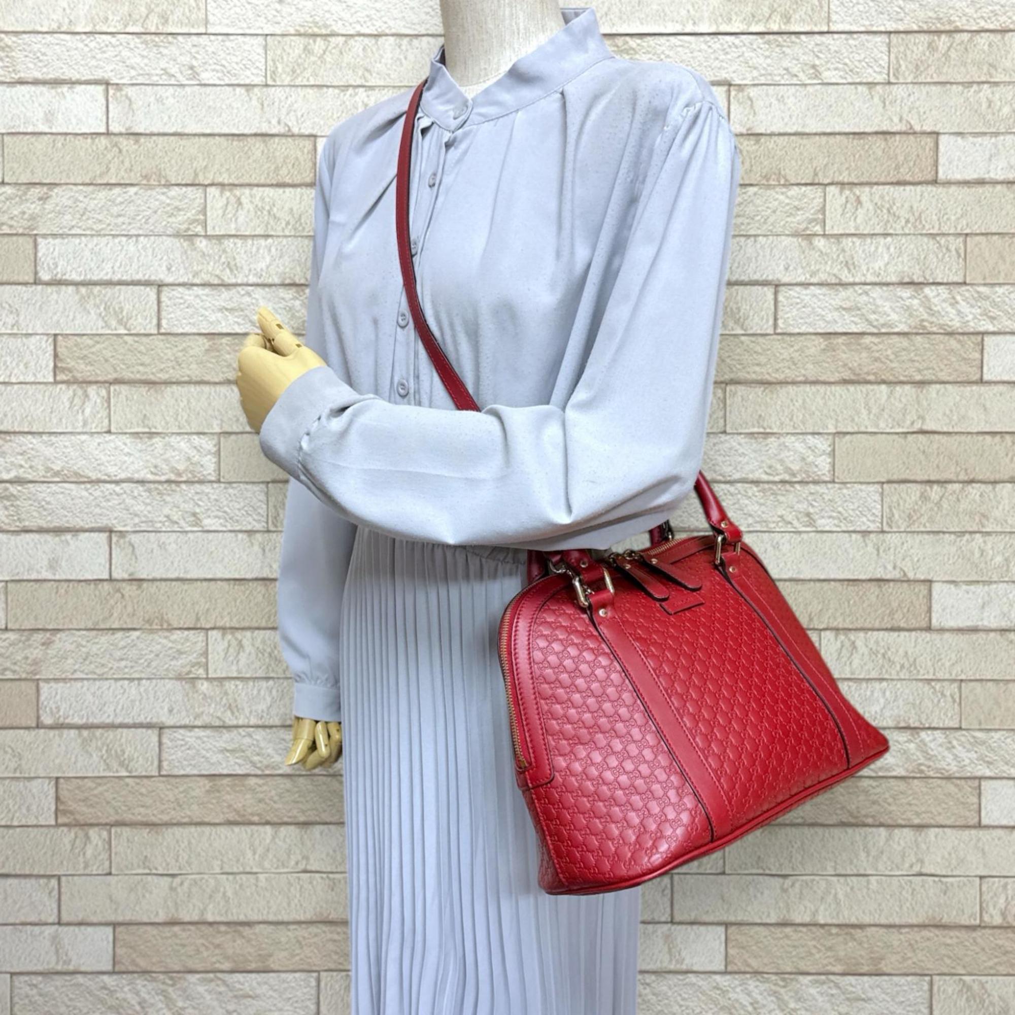 Gucci Red Color Leather Handbag Shoulder Bag (Pre-Owned)