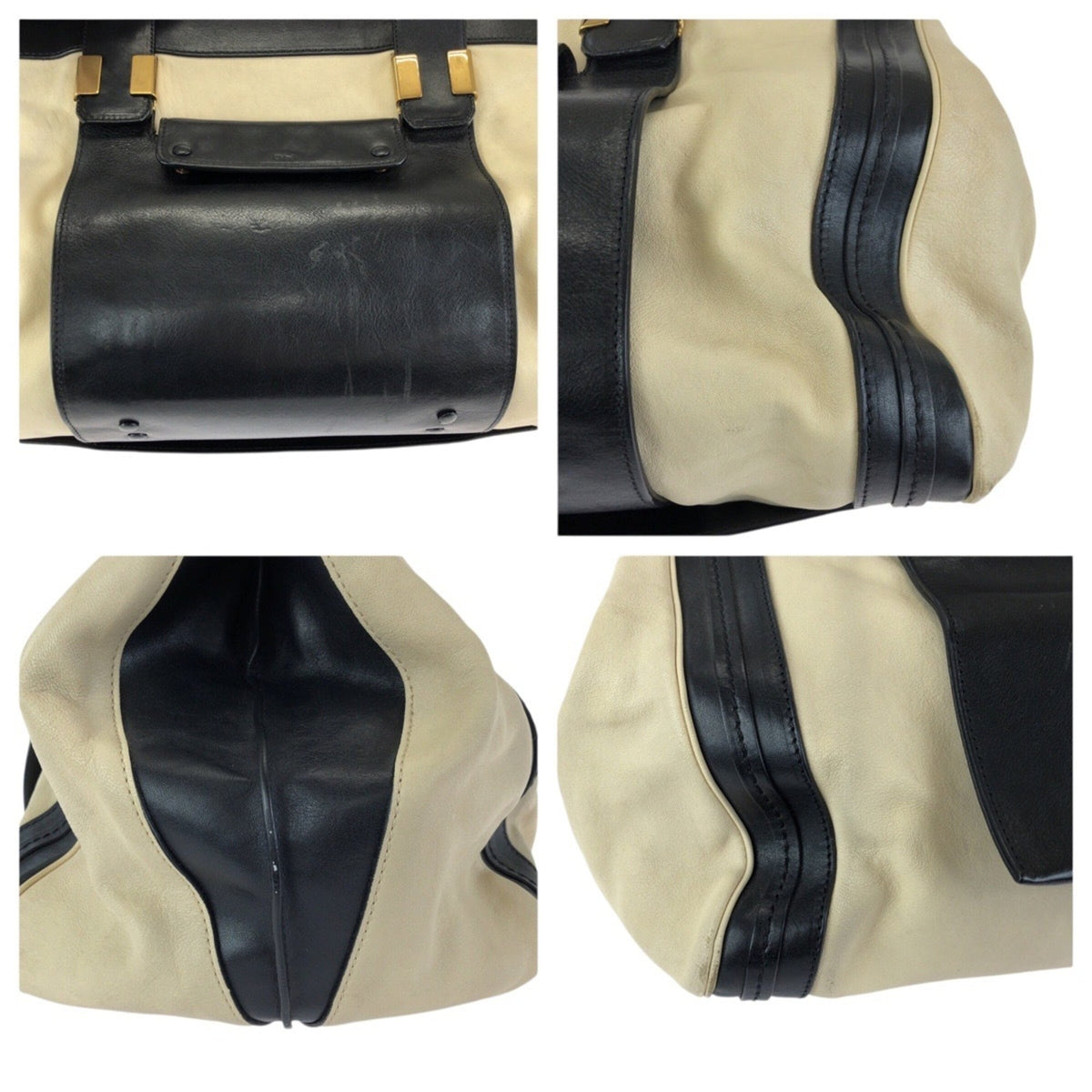 Chloé Beige Black Leather Handbag Tote Bag (Pre-Owned)