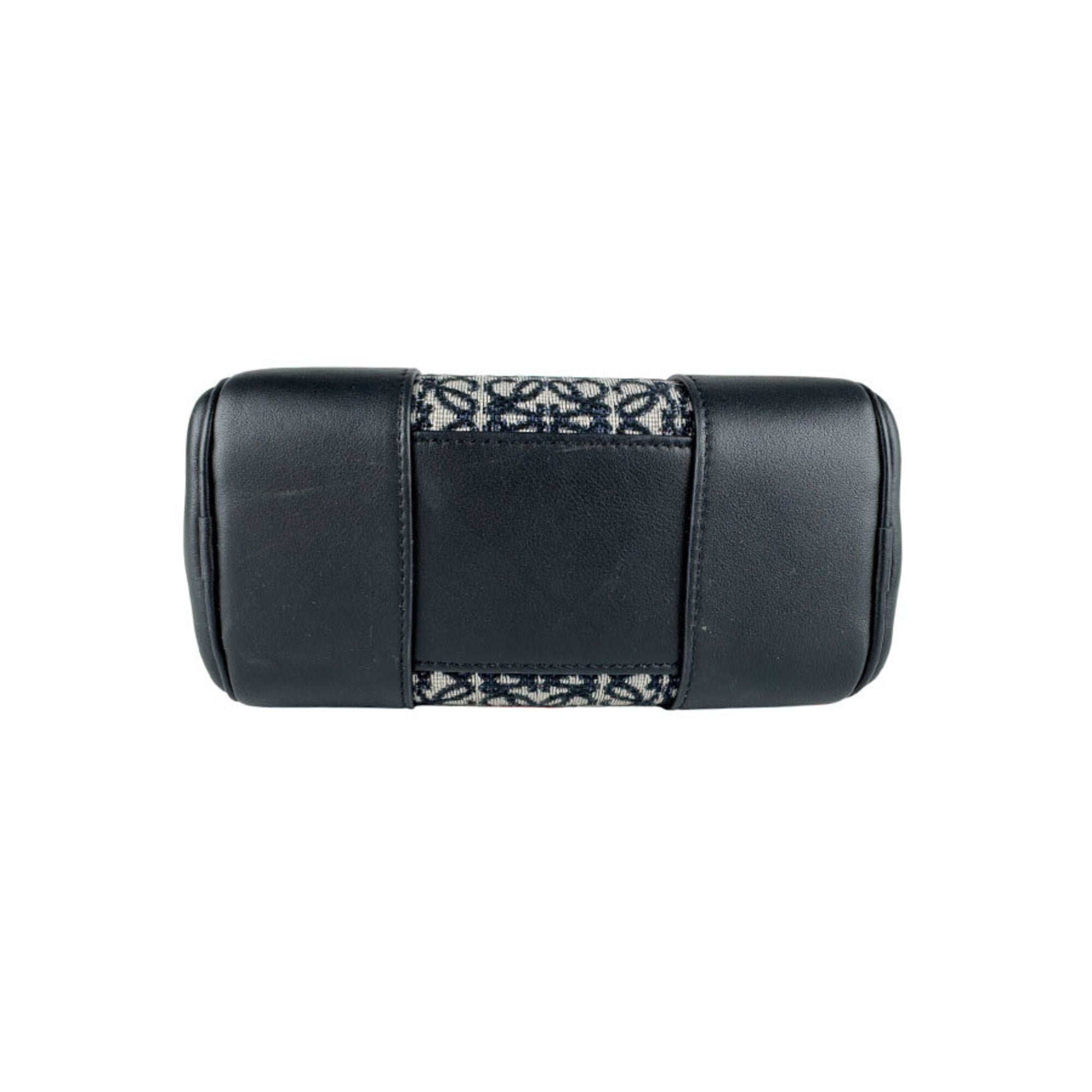 Loewe Black Navy Leather Jacquard Handbag Shoulder Bag (Pre-Owned)