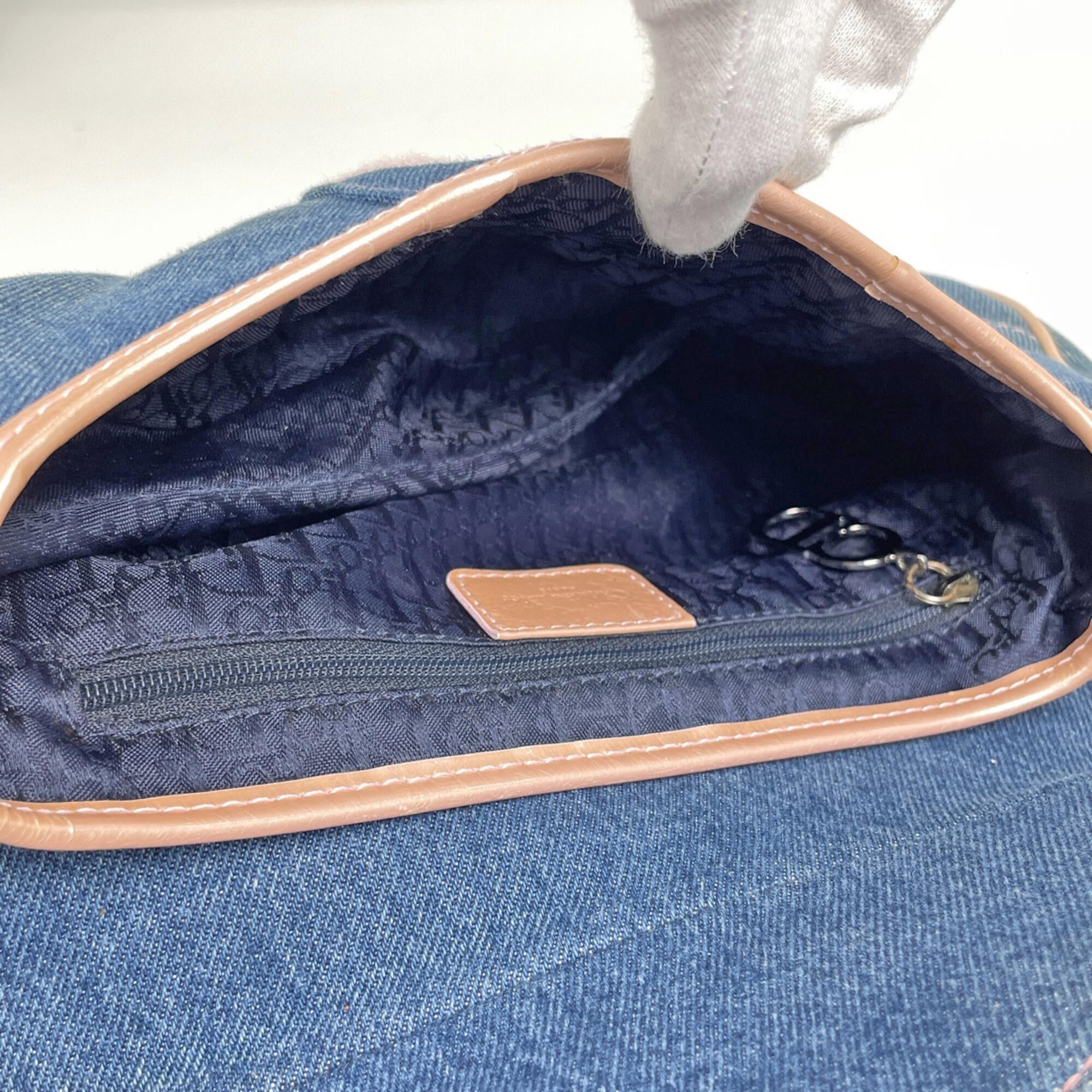 Christian Dior Blue Pink Denim Leather Saddle Bag (Pre-Owned)