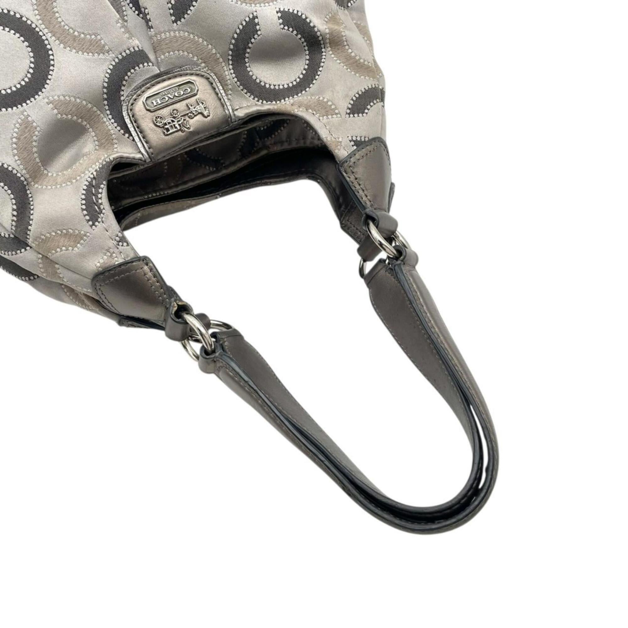 Coach Dark Gray Gray Canvas Leather Shoulder Bag (Pre-Owned)
