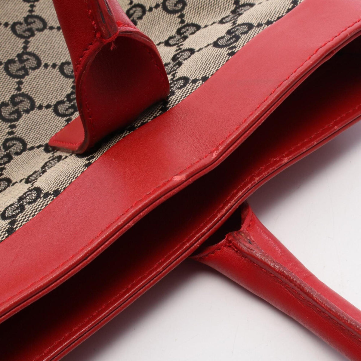 Gucci Beige Black Red Color Canvas Leather Handbag Tote Bag (Pre-Owned)