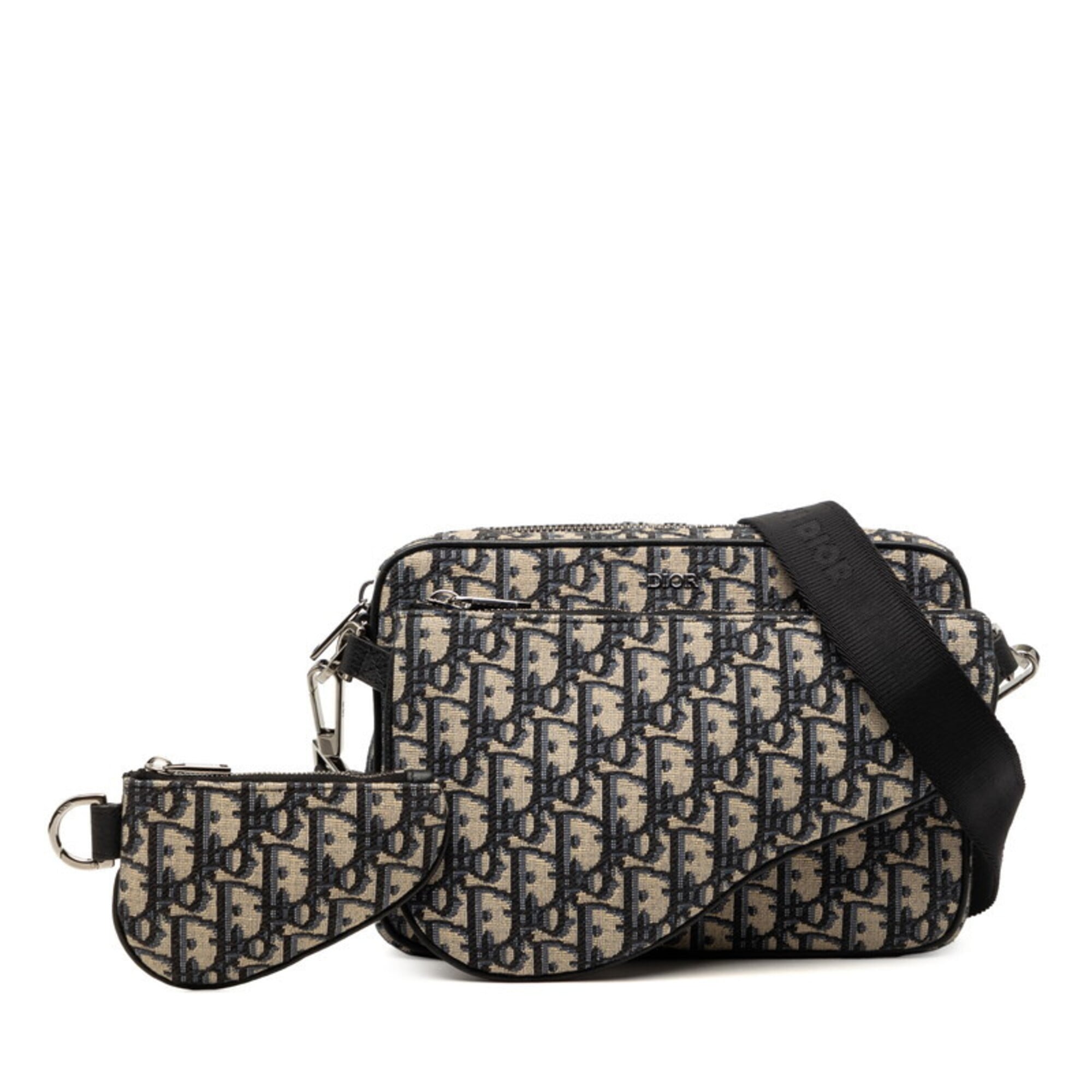 Christian Dior Beige Black Fabric Pouch Shoulder Bag (Pre-Owned)