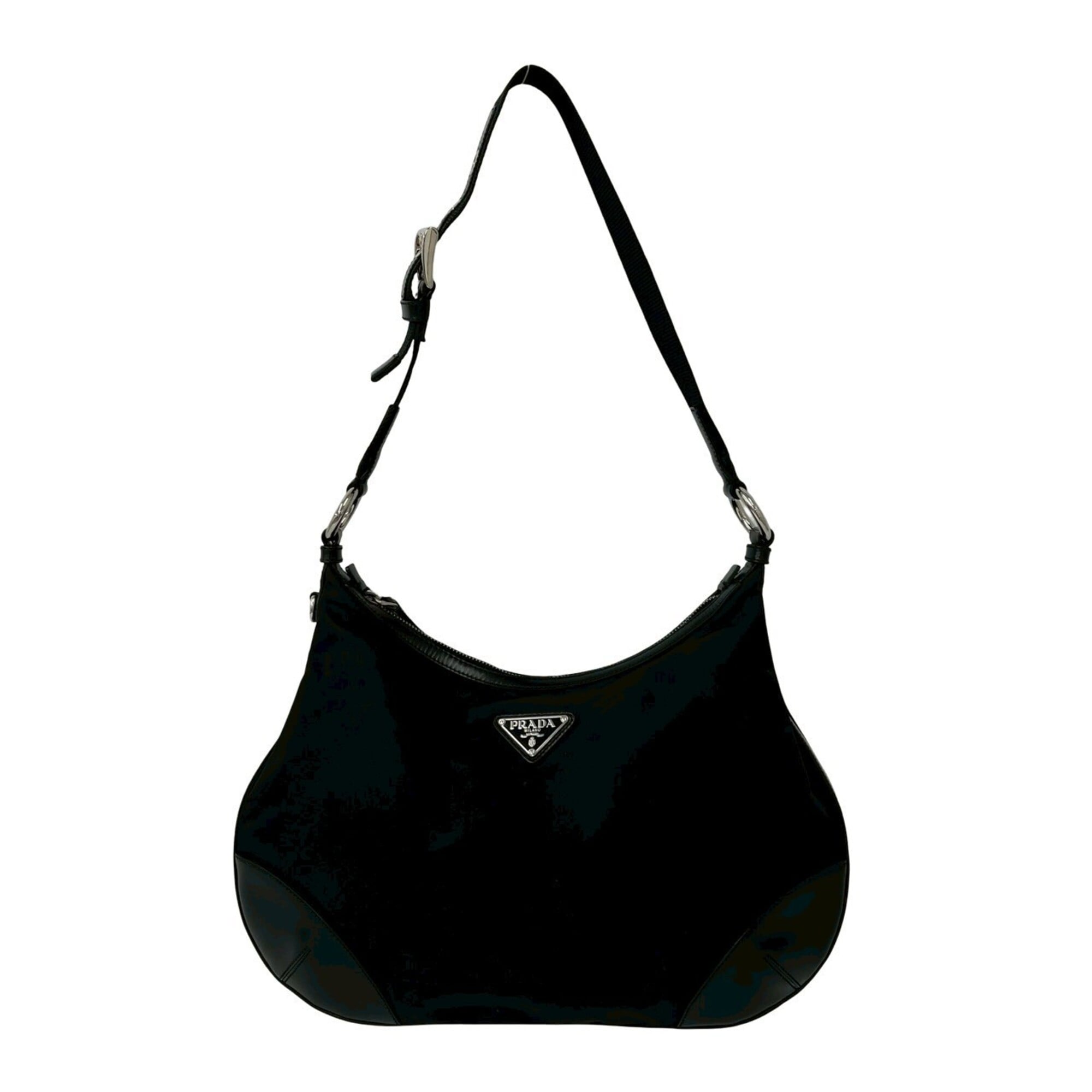 Prada Black Nylon Leather Shoulder Bag Tote Bag (Pre-Owned)