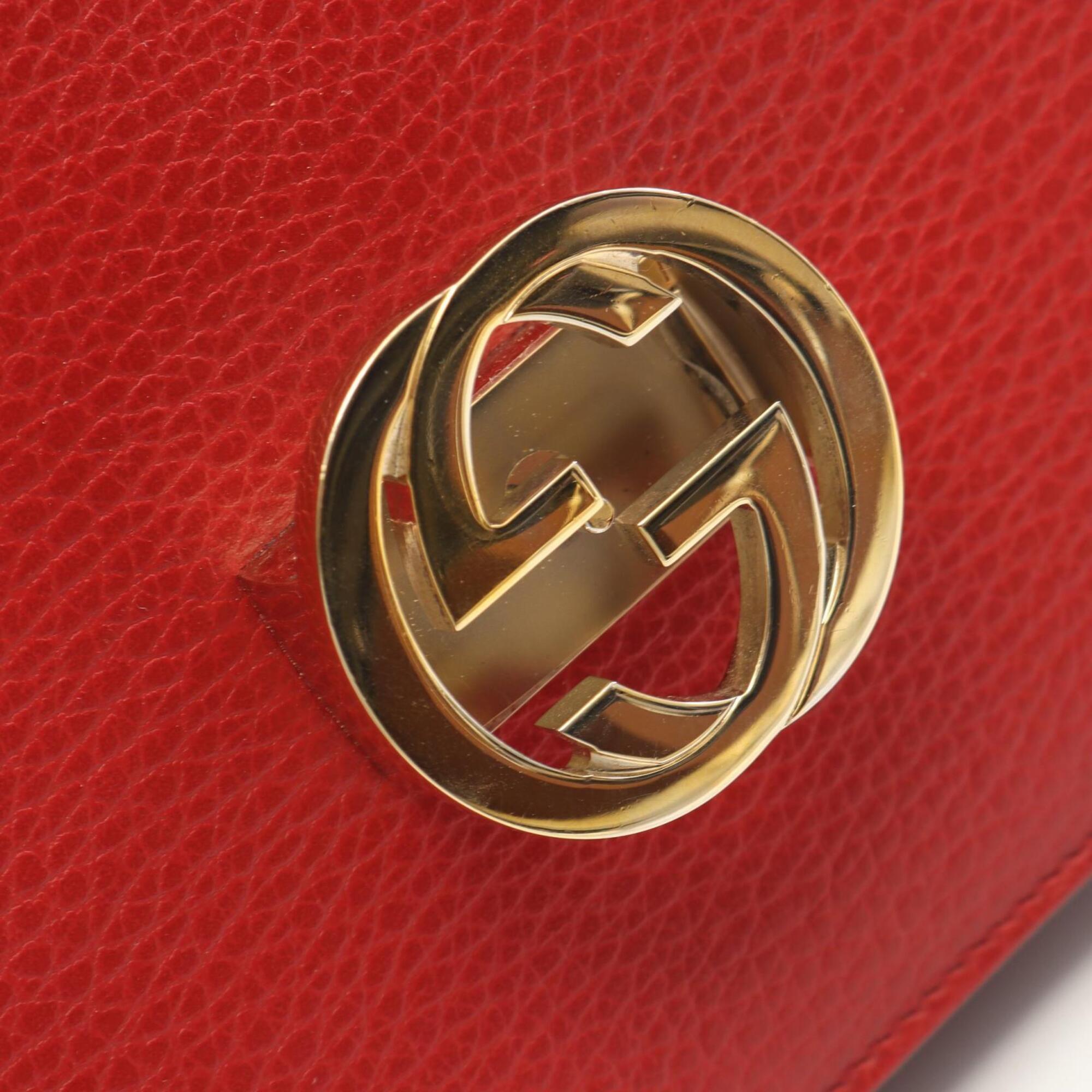 Gucci Red Color Leather Handbag Shoulder Bag (Pre-Owned)