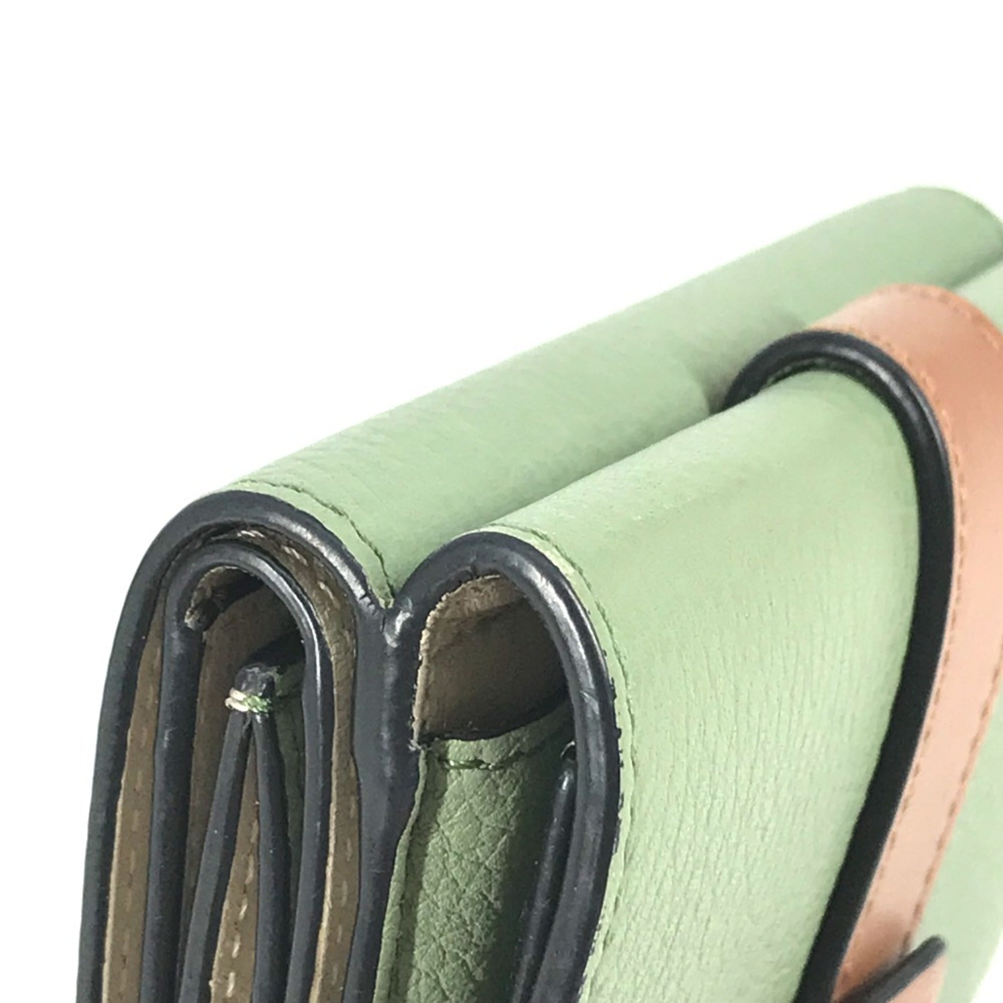 Loewe Brown Green Leather Wallet (Tri-Fold) (Pre-Owned)