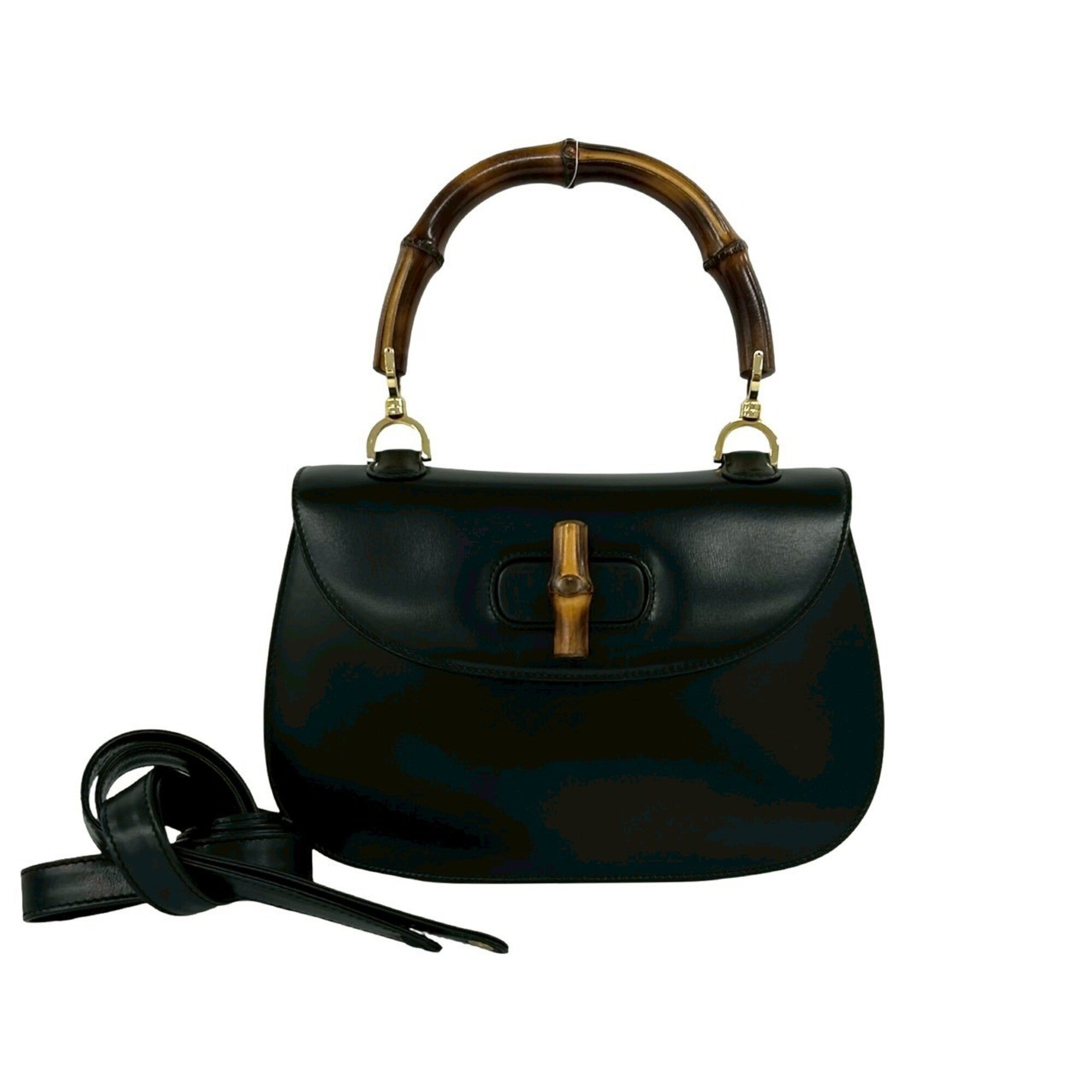 Gucci Black Leather Bamboo Handbag Shoulder Bag (Pre-Owned)