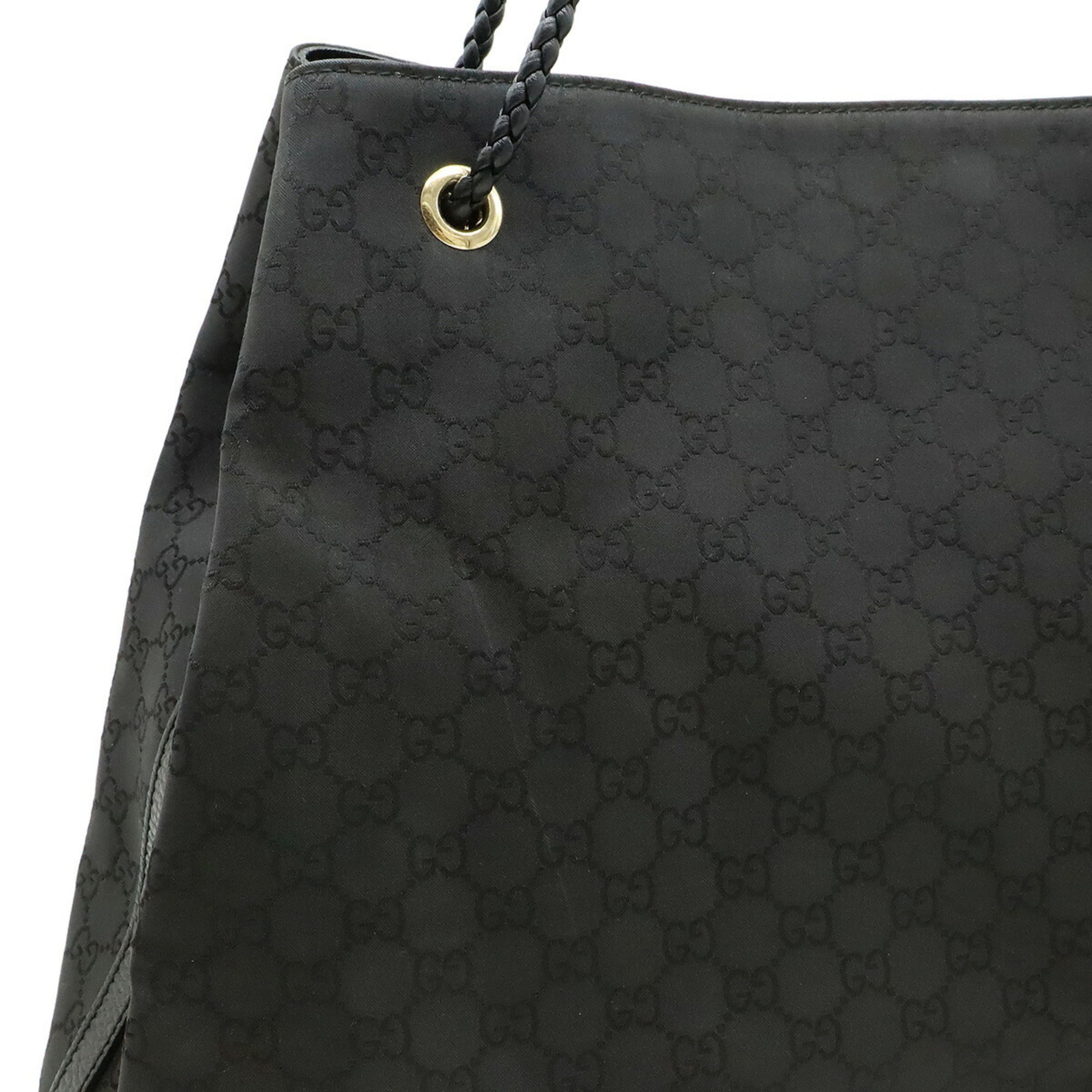Gucci Black Nylon Leather Shoulder Bag Tote Bag (Pre-Owned)