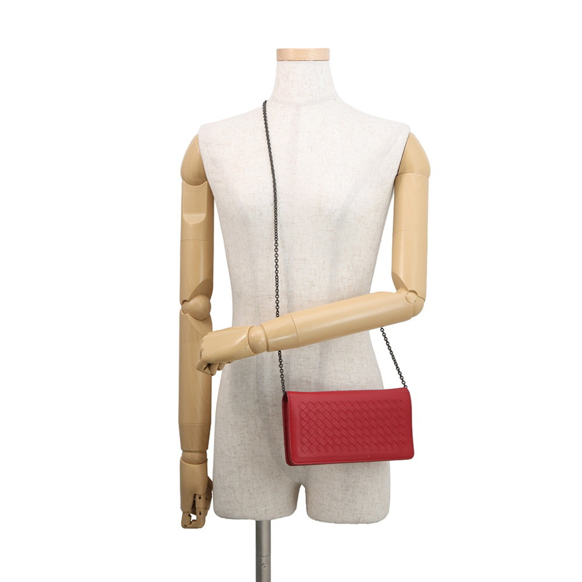 Bottega Veneta Red Color Leather Chain/Shoulder Wallet (Pre-Owned)