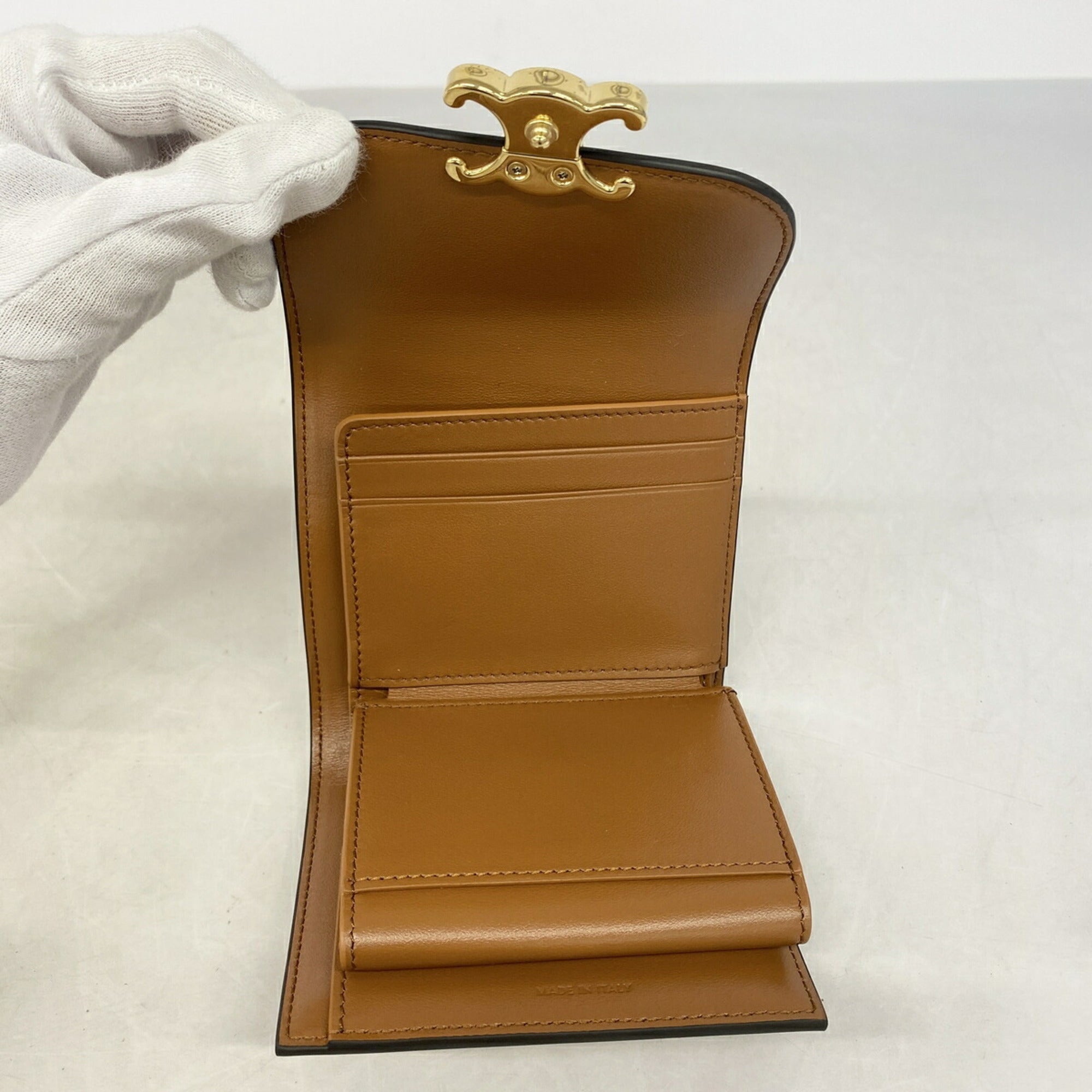 Celine Beige Brown Canvas Leather Wallet (Tri-Fold) (Pre-Owned)