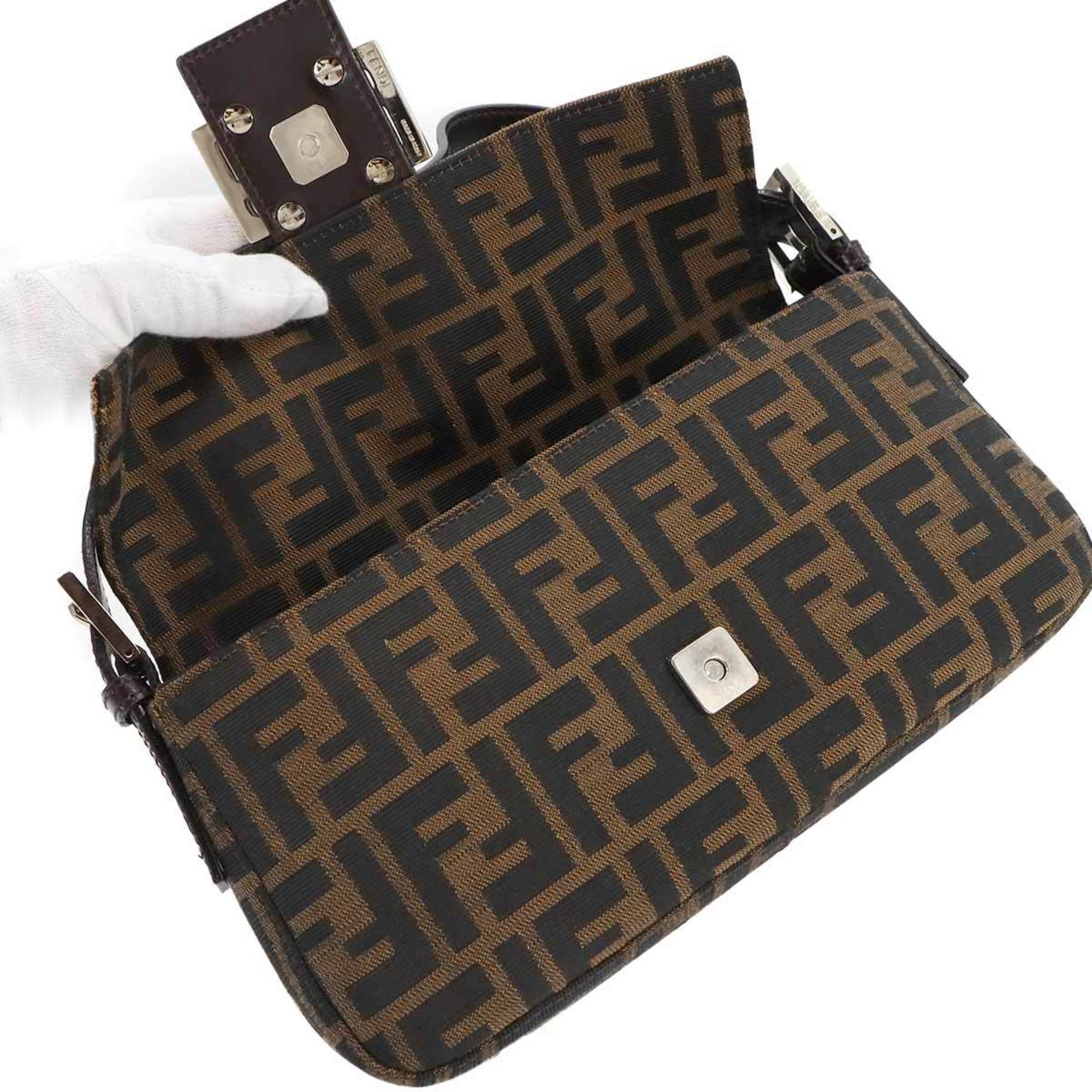 Fendi Brown Canvas Leather Baguette Bag Shoulder Bag (Pre-Owned)