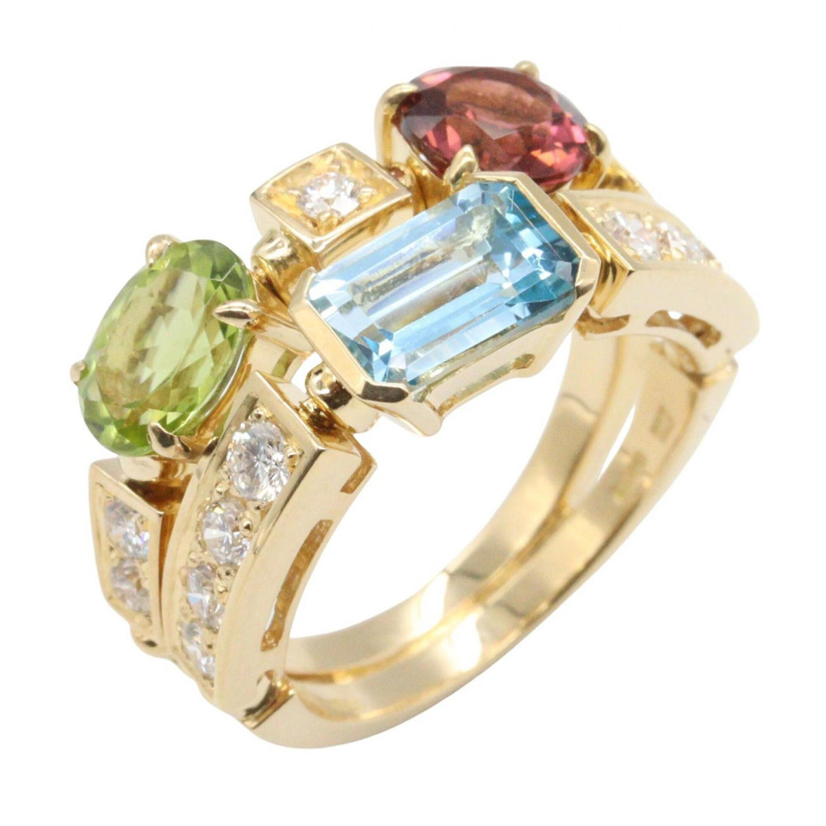 Bvlgari Gold Blue Clear Green Purple Band Ring (Pre-Owned)