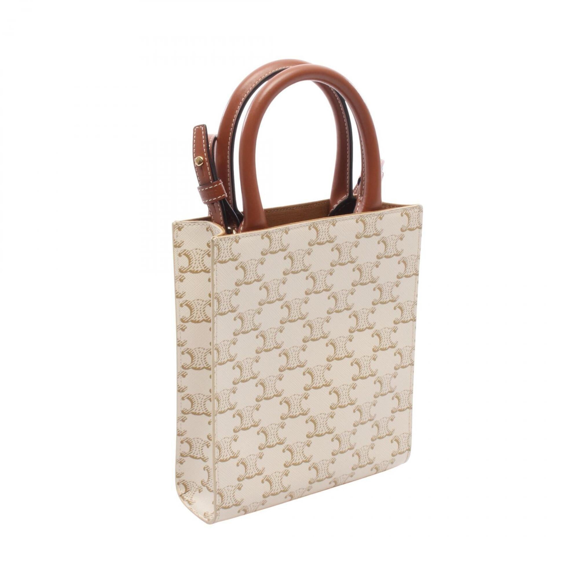 Celine Brown Ivory Coated Canvas Leather Handbag (Pre-Owned)