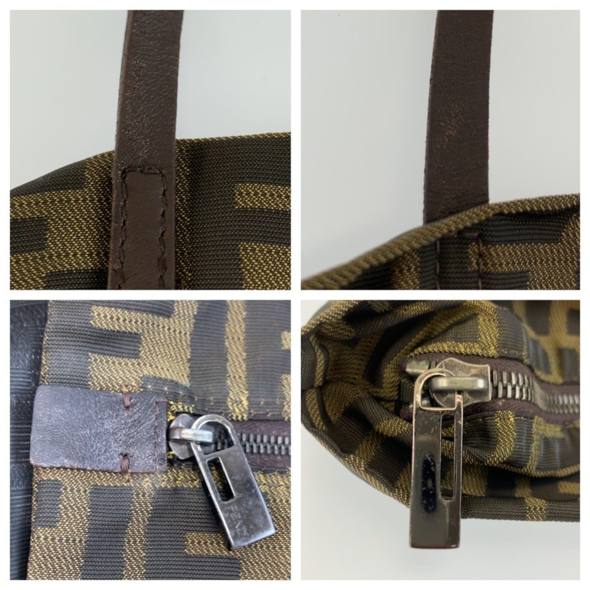 Fendi Brown Canvas Leather Shoulder Bag Tote Bag (Pre-Owned)