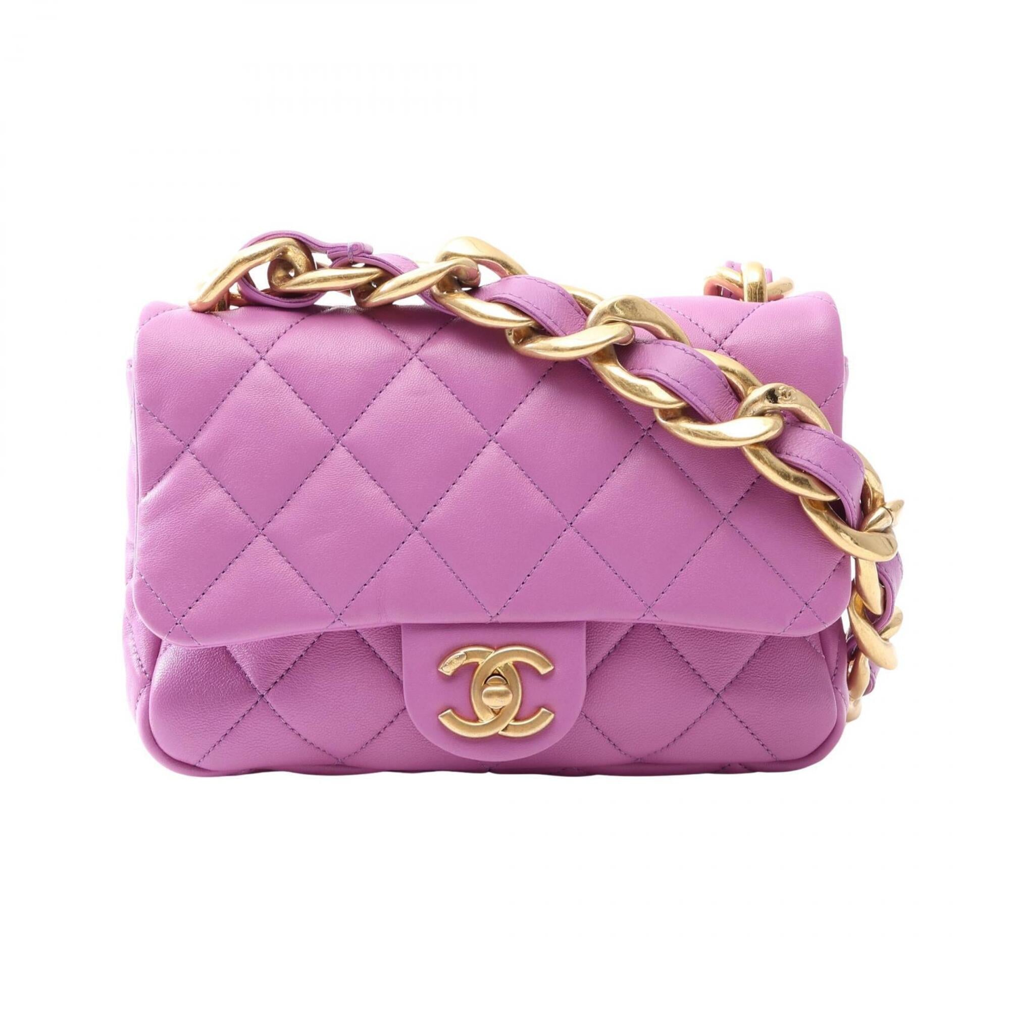 Chanel Purple Leather Handbag Shoulder Bag (Pre-Owned)