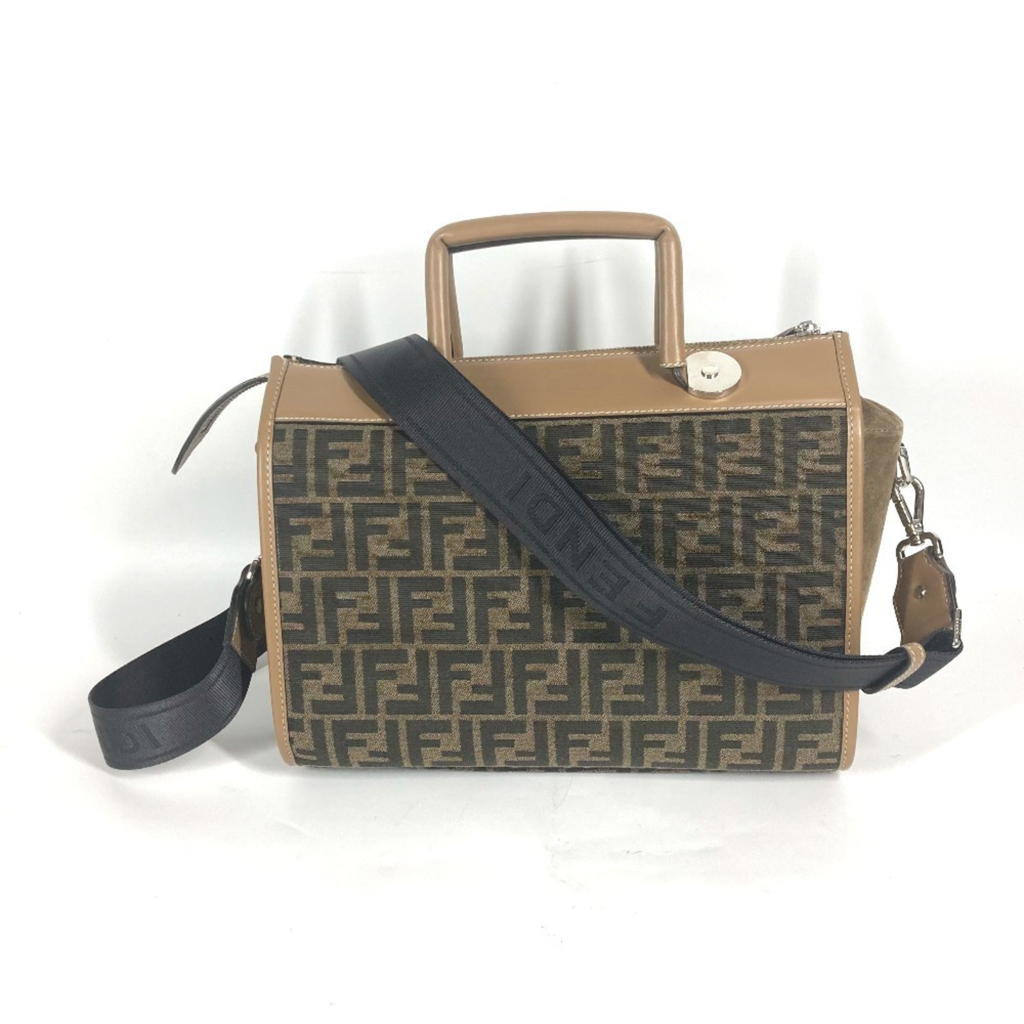 Fendi Zucca Beige Brown Canvas Leather Handbag Shoulder Bag (Pre-Owned)