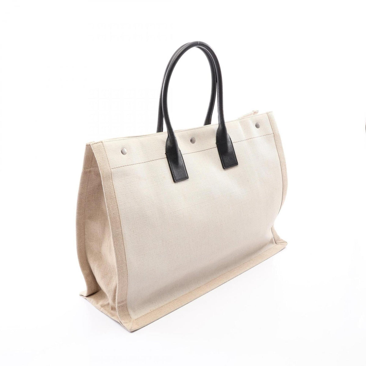 Yves Saint Laurent Black Ivory Coated Canvas Leather Handbag Tote Bag (Pre-Owned)