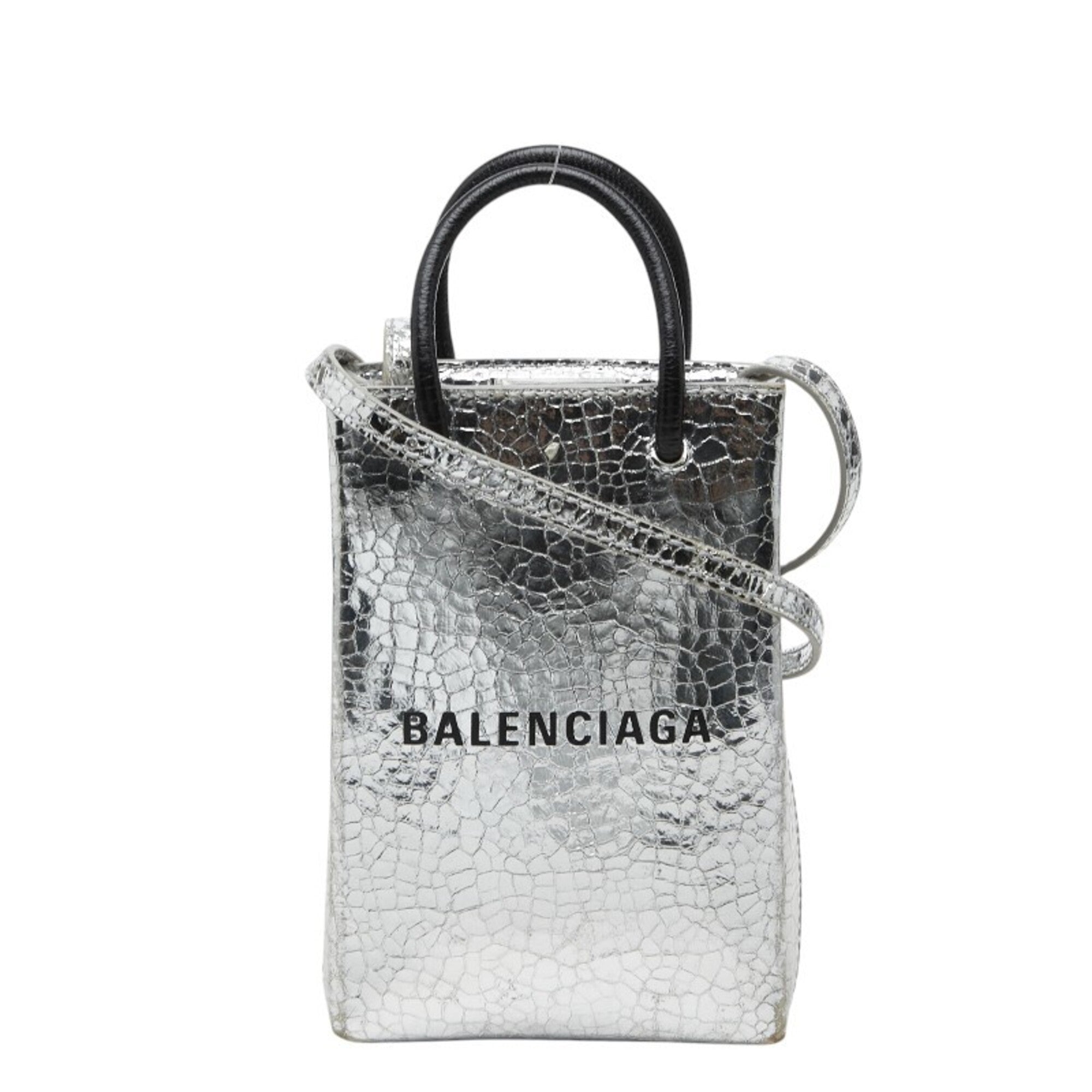 Balenciaga Black Silver Leather Handbag Shoulder Bag (Pre-Owned)