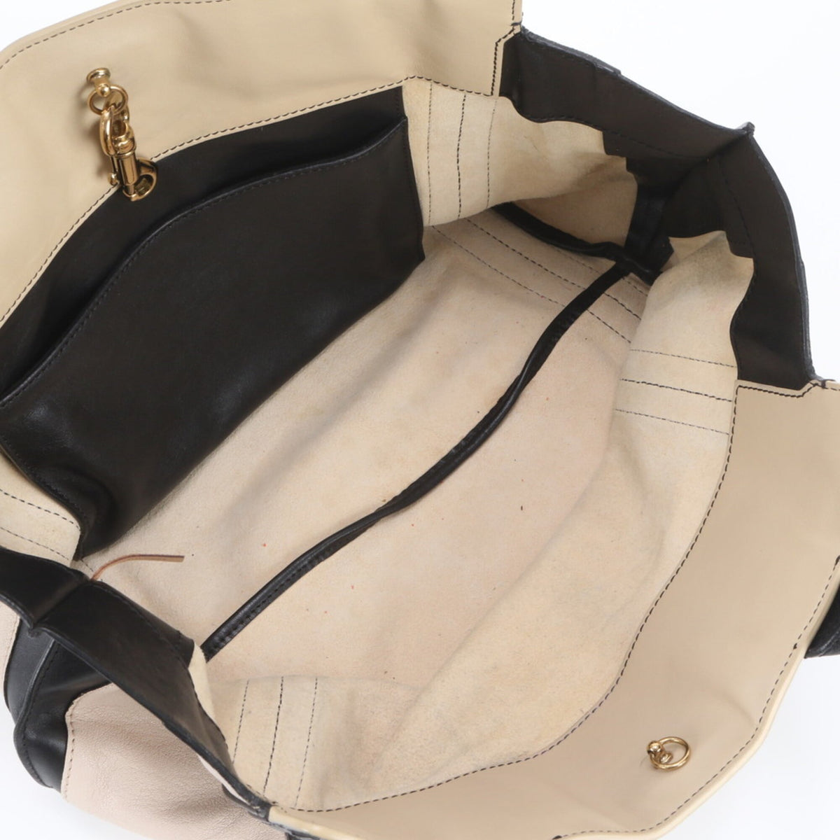 Chloé Beige Black Leather Handbag Shoulder Bag Tote Bag (Pre-Owned)
