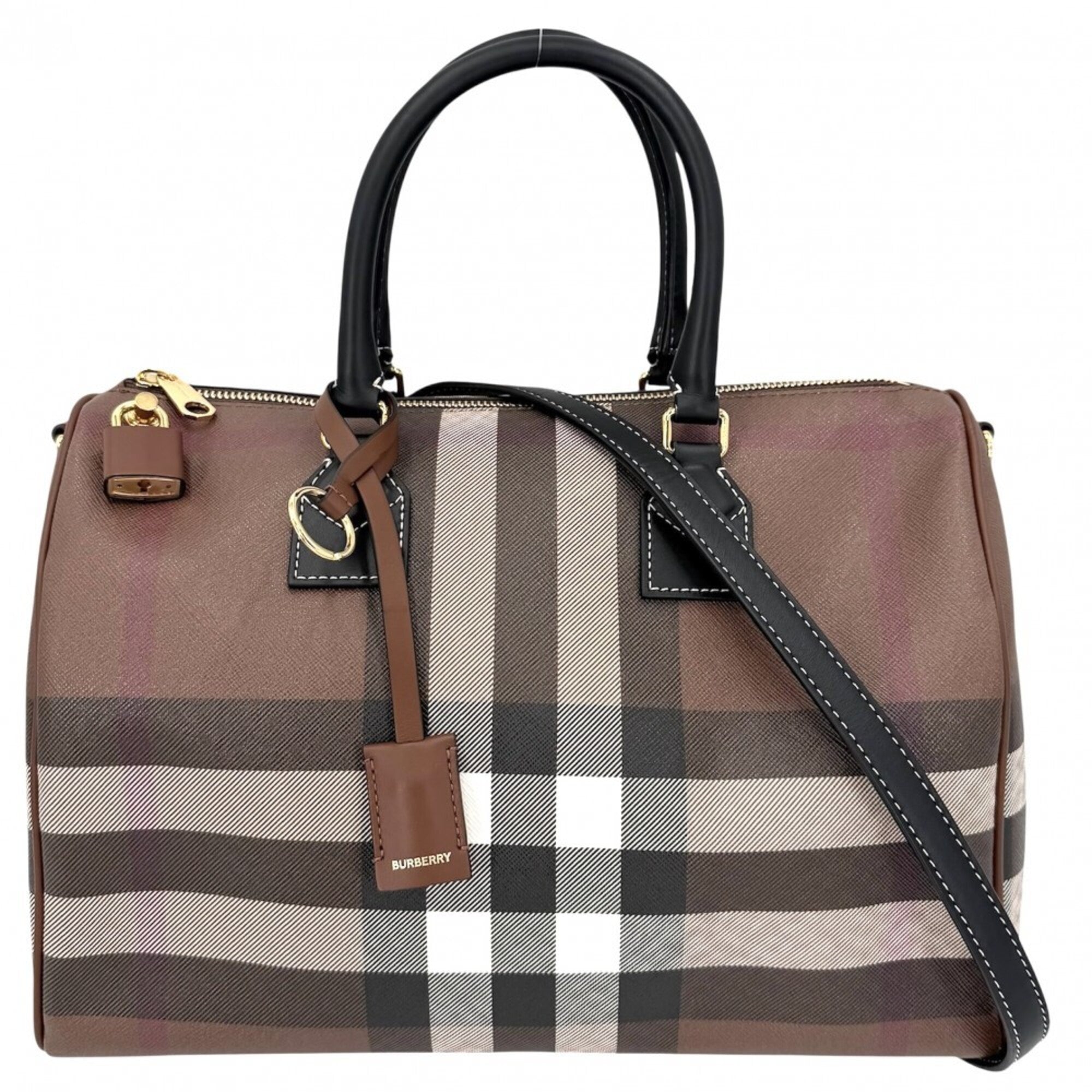 Burberry Black Brown Leather Boston Bag Handbag Shoulder Bag (Pre-Owned)