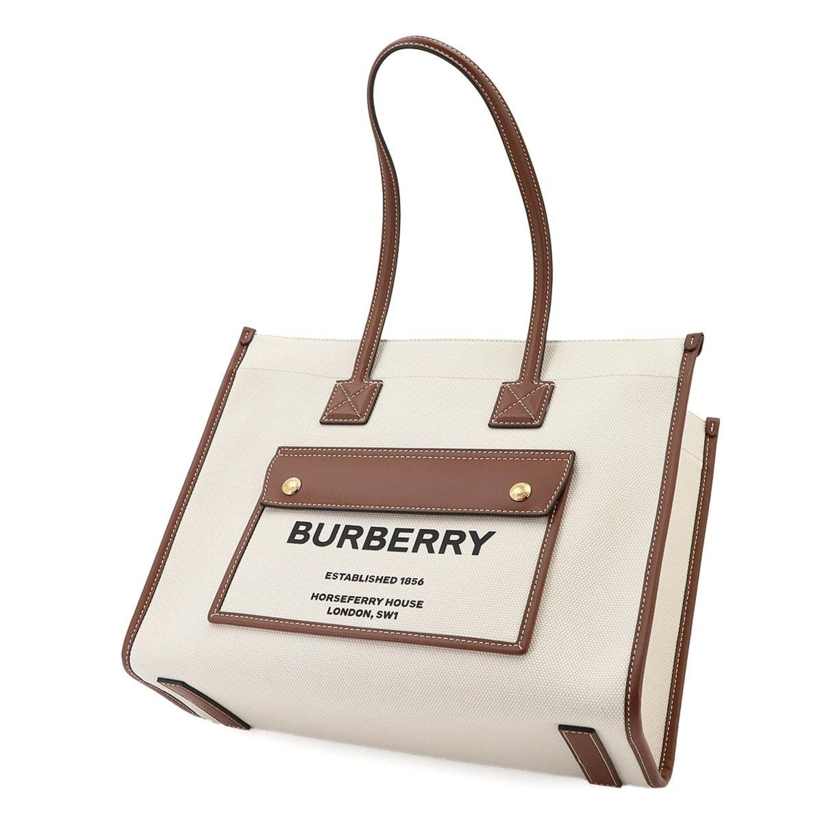 Burberry Beige Ivory Canvas Leather Handbag Tote Bag (Pre-Owned)