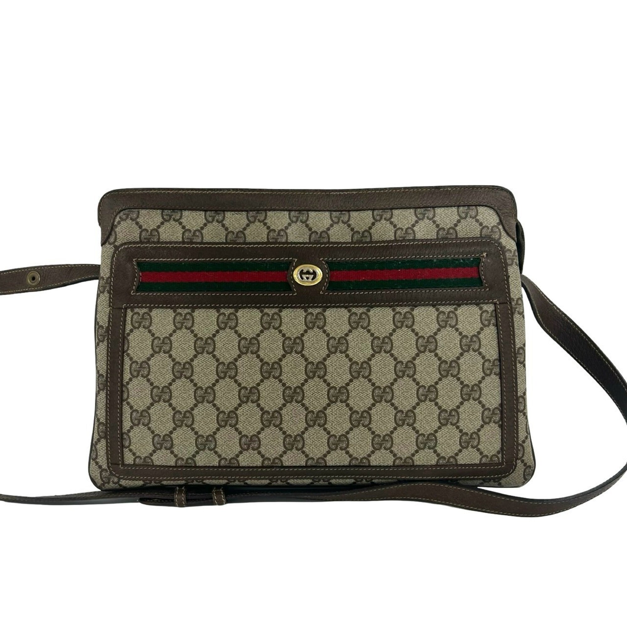 Gucci Brown Green Red Color Leather Pvc Shoulder Bag (Pre-Owned)