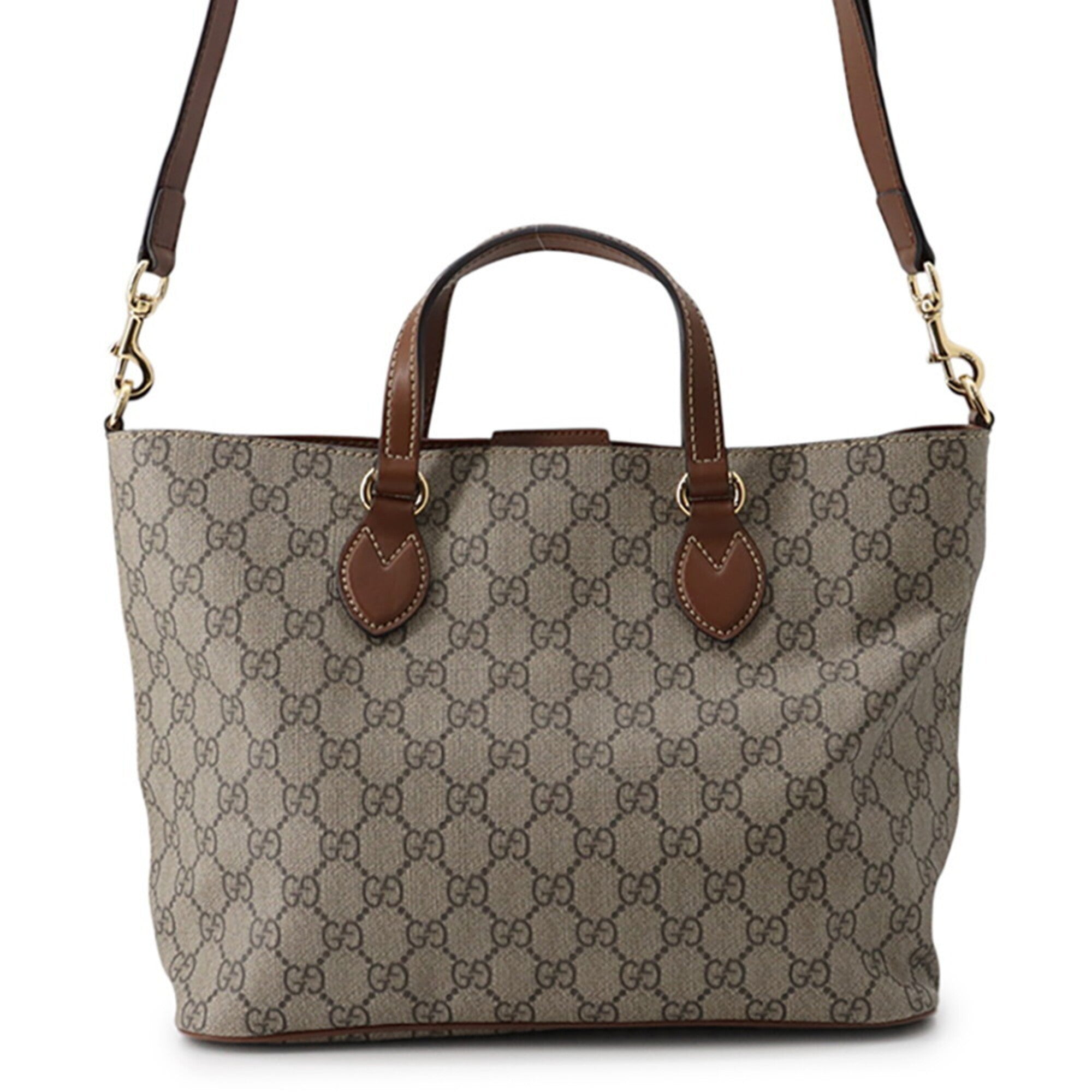 Gucci Beige Brown Gg Supreme Leather Handbag Shoulder Bag Tote Bag (Pre-Owned)