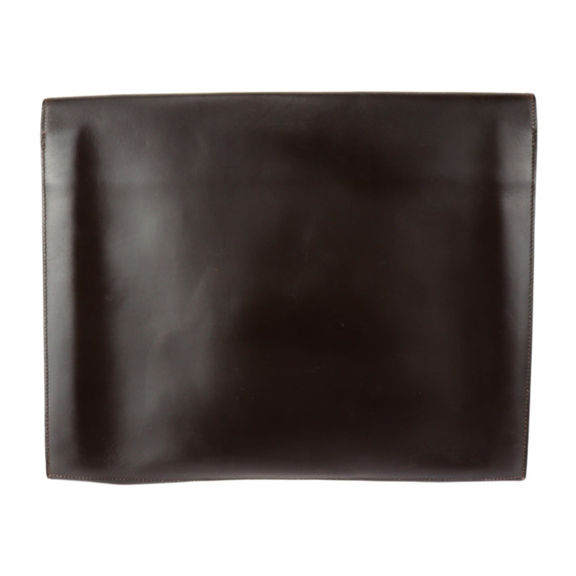 Hermes Dark Brown Box Calf Leather Clutch Bag Handbag (Pre-Owned)