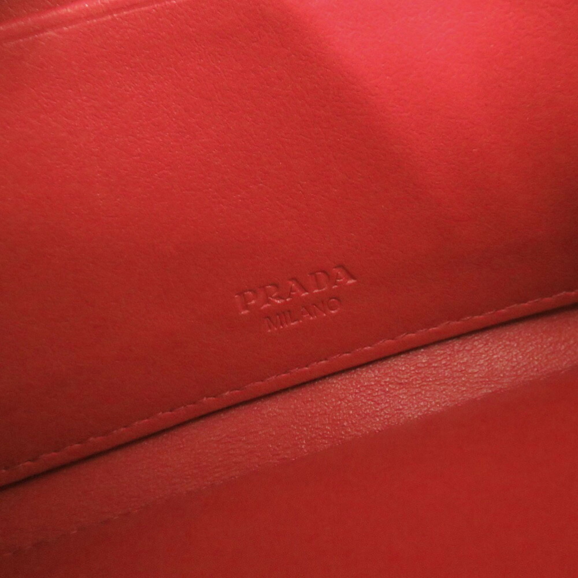 Prada Red Color Nylon Leather Chain/Shoulder Wallet (Pre-Owned)