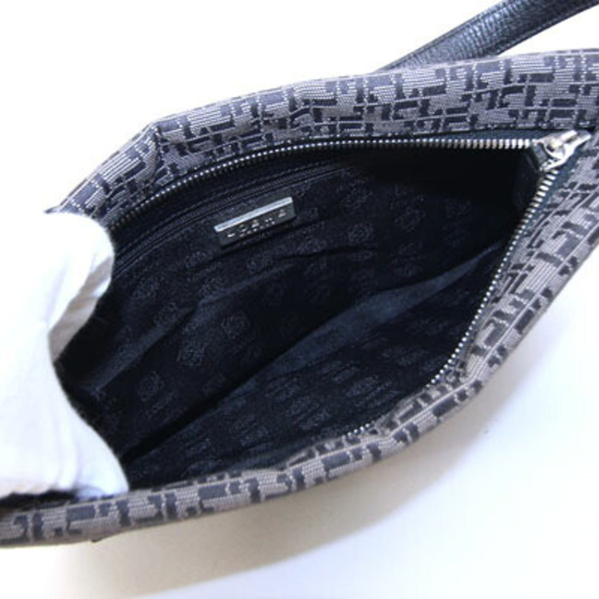 Loewe Black Gray Canvas Leather Handbag Shoulder Bag (Pre-Owned)