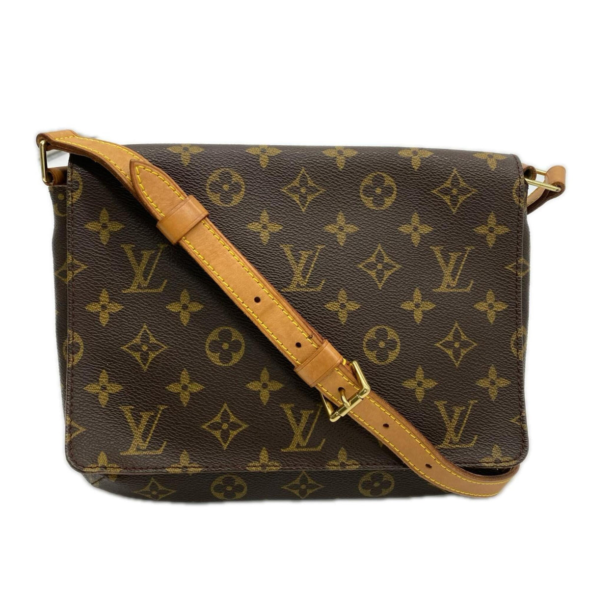 Louis Vuitton Beige Brown Coated Canvas Leather Shoulder Bag (Pre-Owned)
