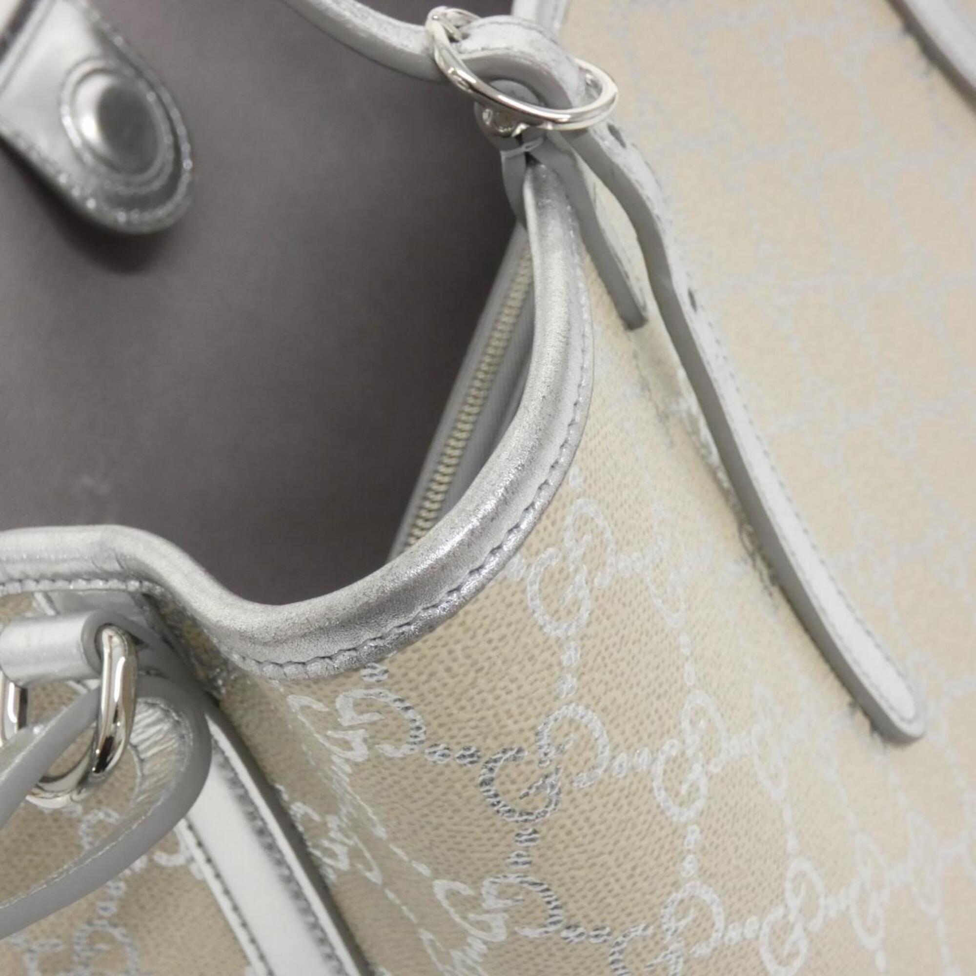 Gucci Beige Silver Coated Canvas Leather Handbag (Pre-Owned)