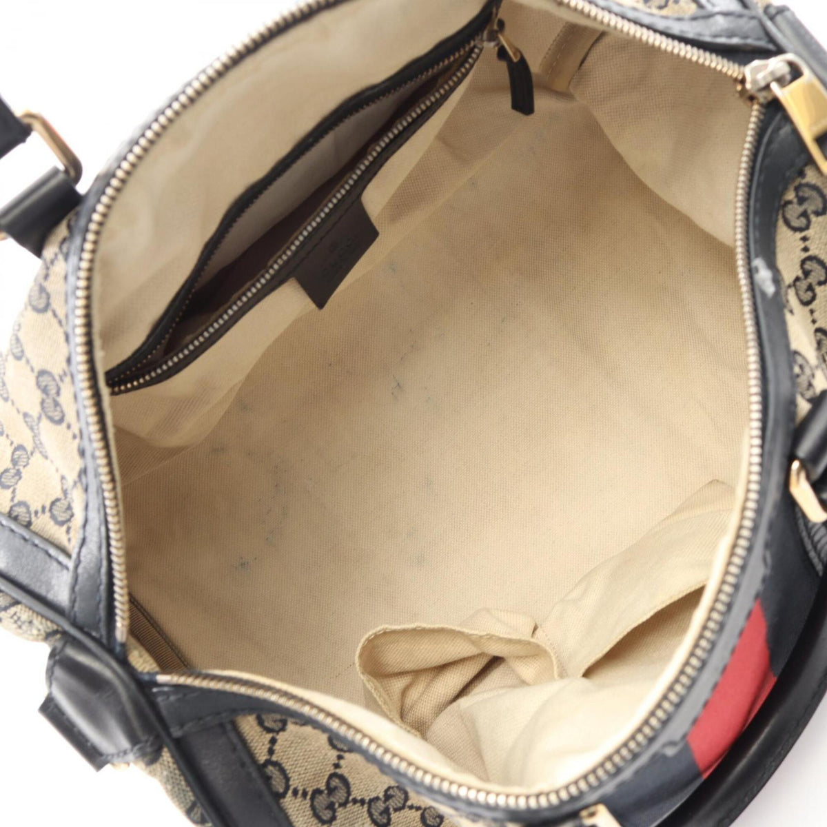 Gucci Beige Navy Red Color Canvas Leather Handbag (Pre-Owned)