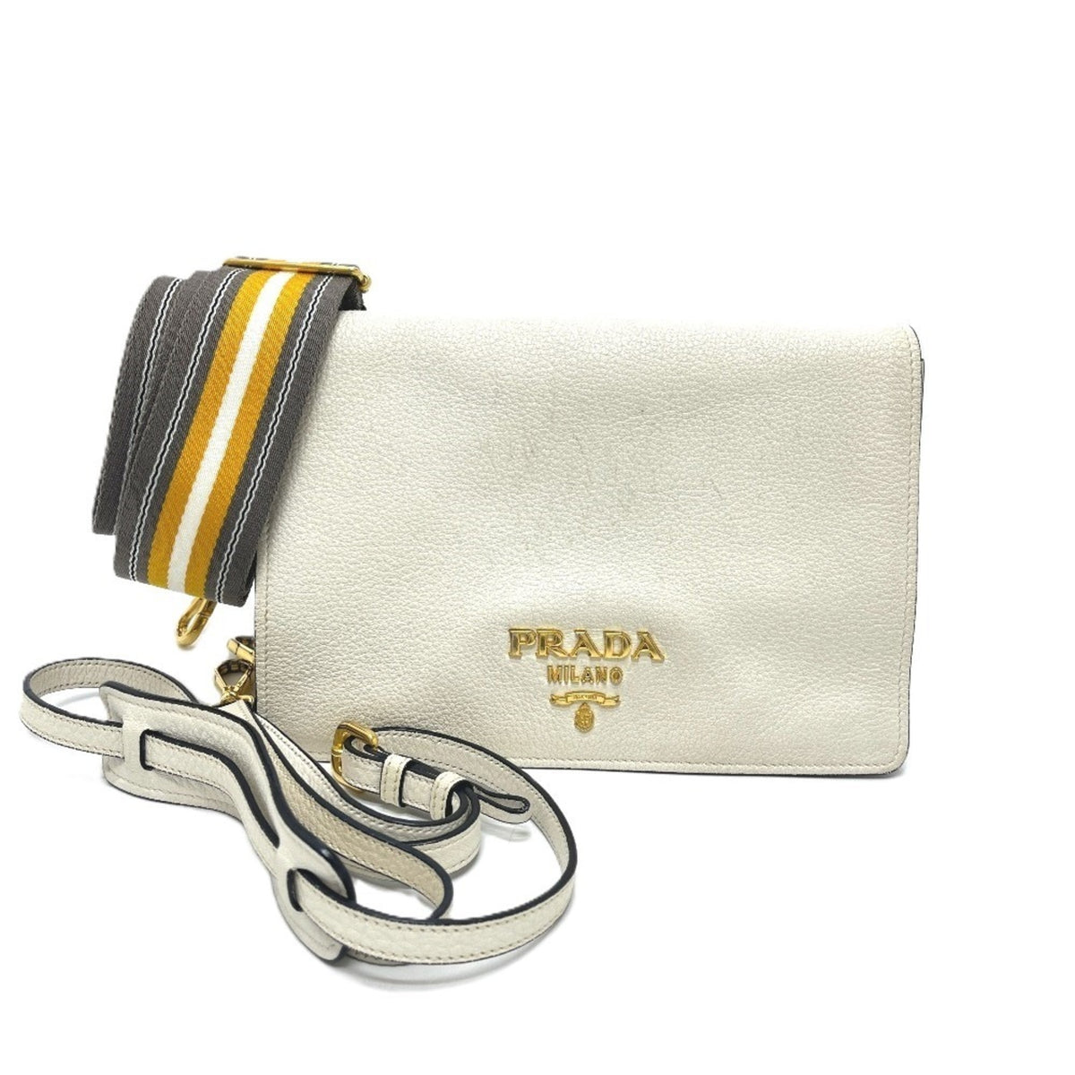 Prada White Leather Handbag Shoulder Bag (Pre-Owned)