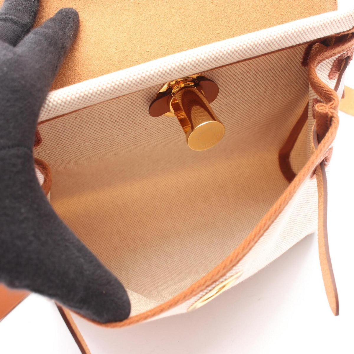 Hermes Beige Brown Ecru Canvas Toile H Handbag Shoulder Bag (Pre-Owned)