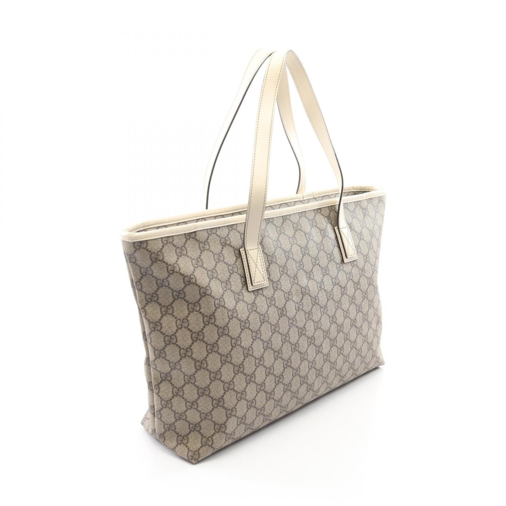 Gucci Beige White Gg Supreme Leather Handbag Tote Bag (Pre-Owned)